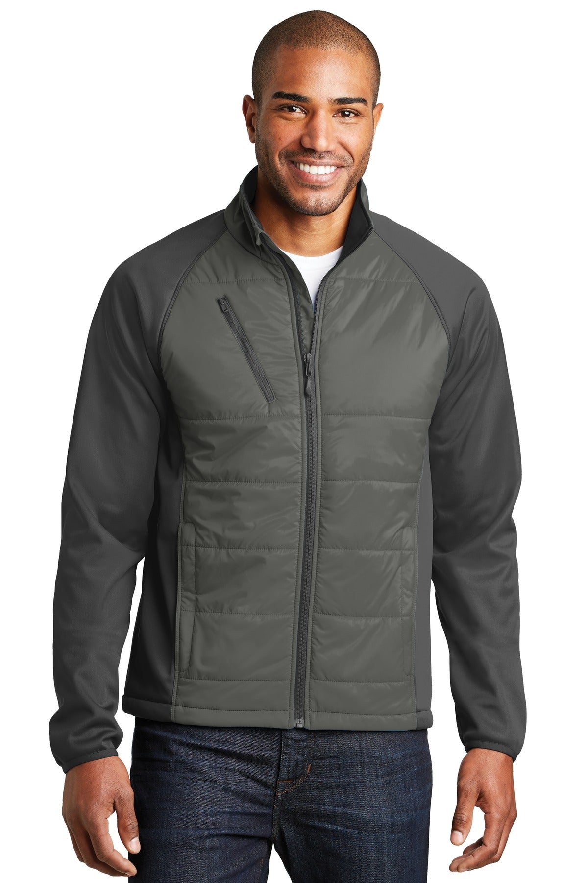 Custom logo Port Authority® Hybrid Soft Shell Jacket. J787 in Smoke Grey/ Grey Steel
