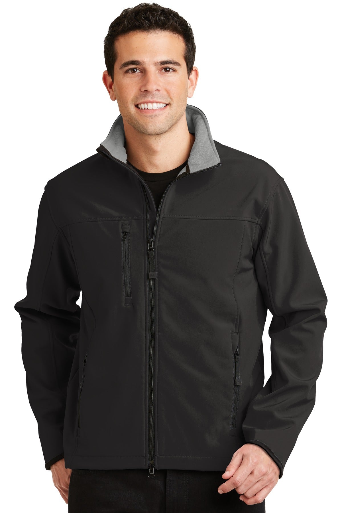 Custom logo Port Authority® Glacier® Soft Shell Jacket.  J790 in Black/ Chrome