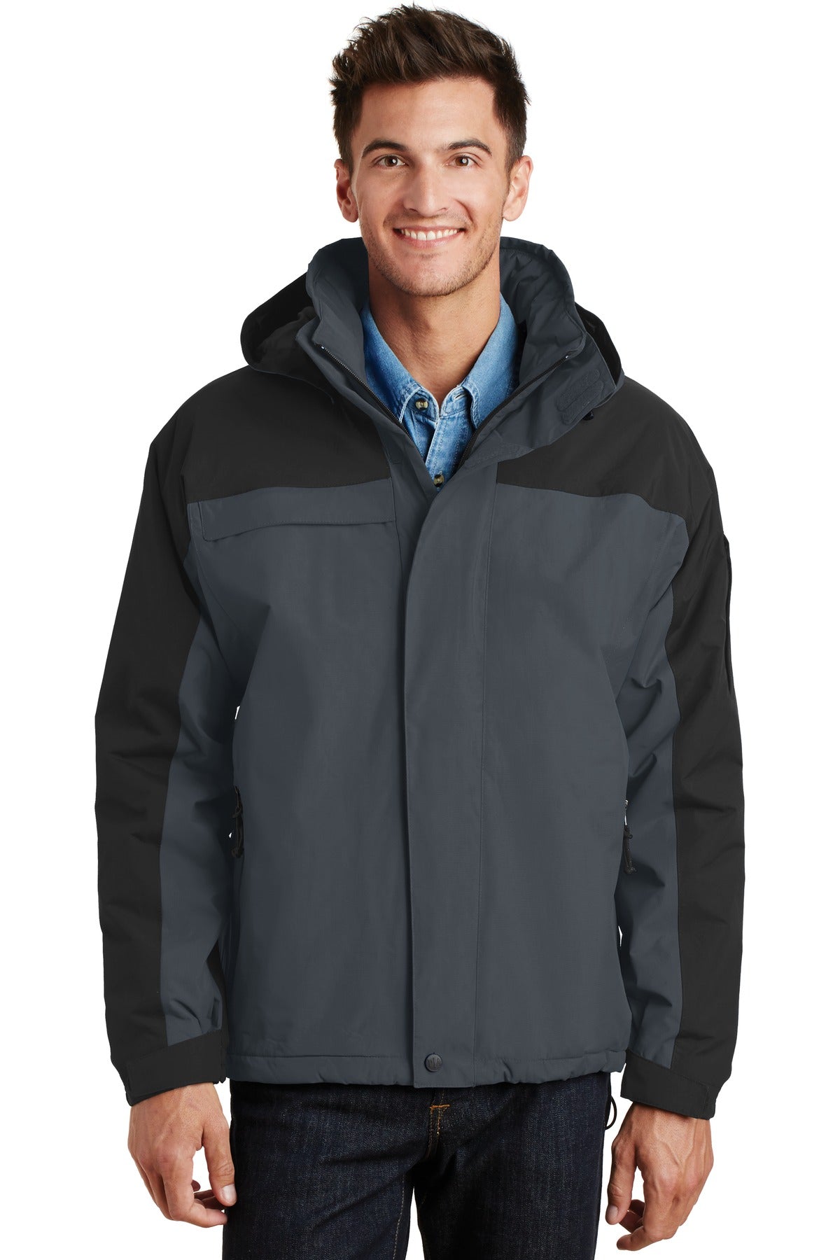 Custom logo Port Authority® Nootka Jacket.  J792 in Graphite/ Black