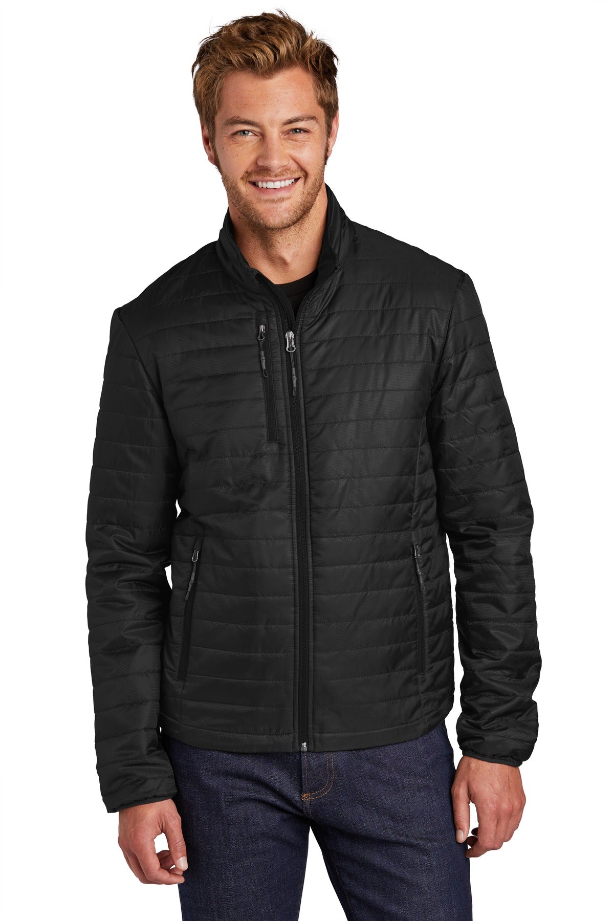 Custom logo Port Authority ® Packable Puffy Jacket J850 in Deep Black