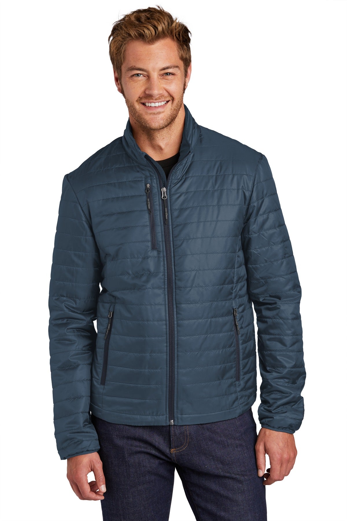Custom logo Port Authority ® Packable Puffy Jacket J850 in Regatta Blue/ River Blue Navy