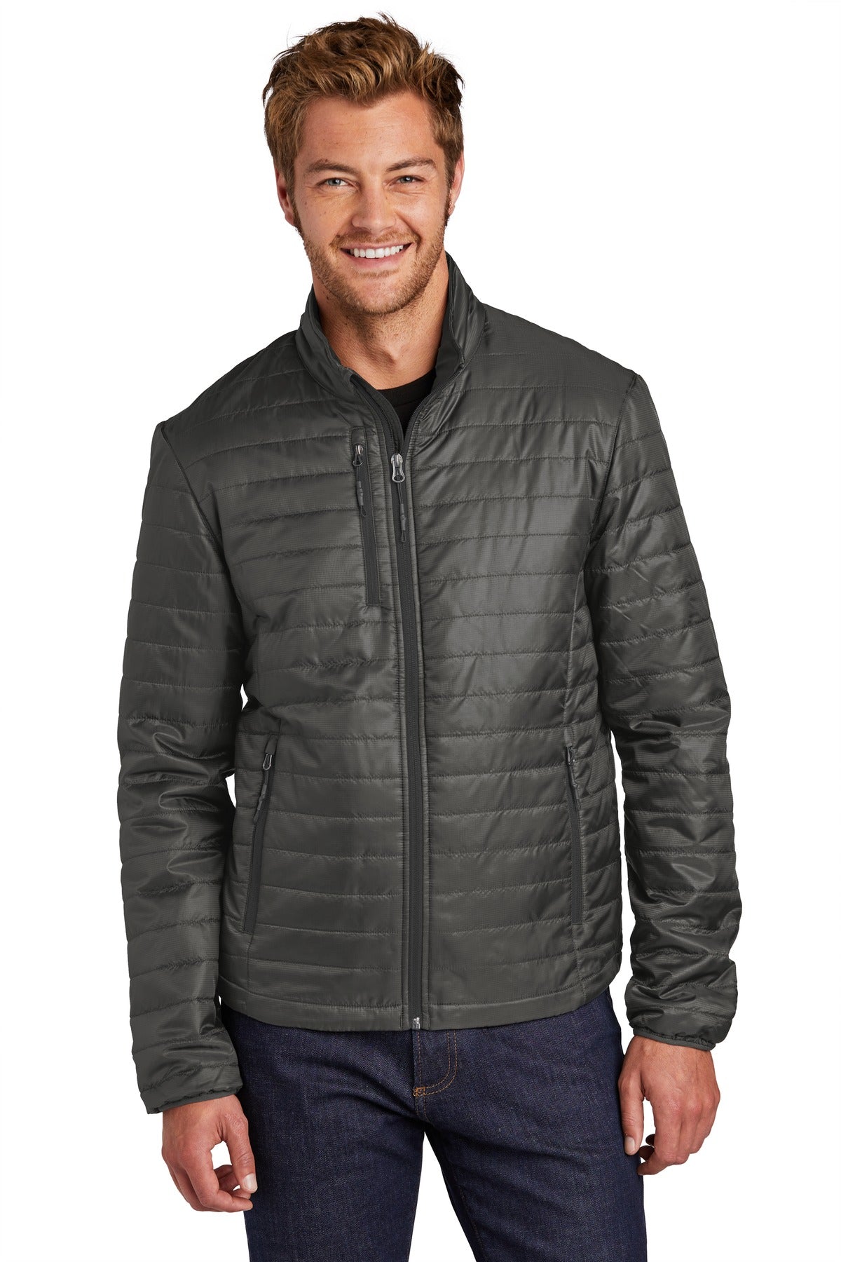 Custom logo Port Authority ® Packable Puffy Jacket J850 in Sterling Grey/ Graphite