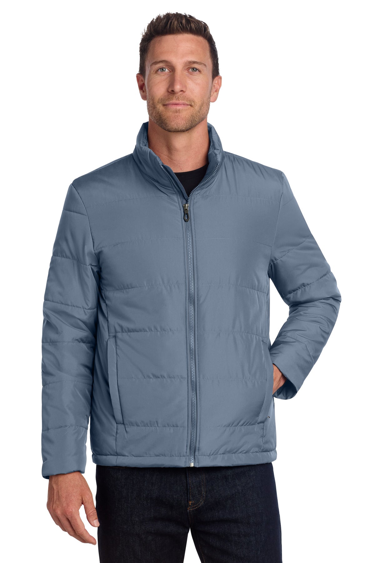 Custom logo Port Authority® Puffer Jacket J852 in Dusk Blue