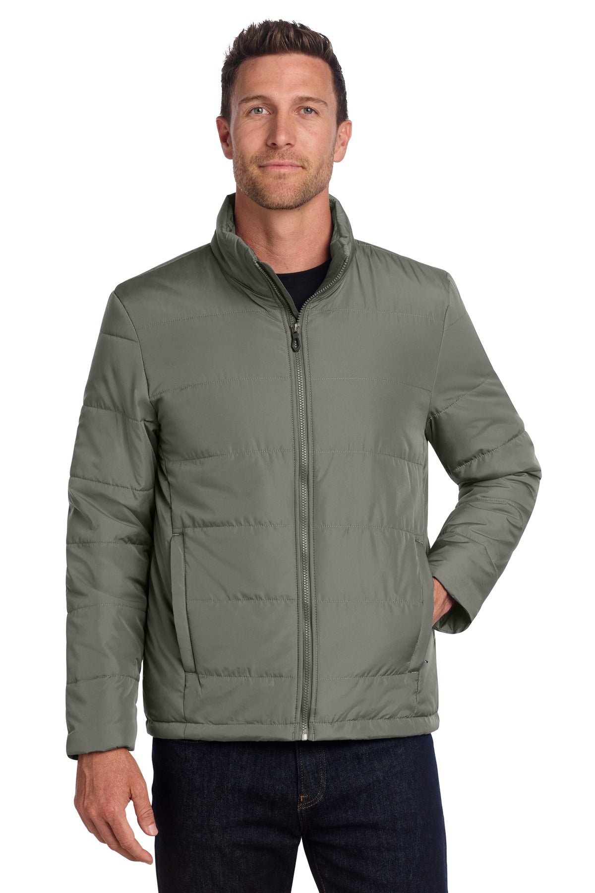 Custom logo Port Authority® Puffer Jacket J852 in Shadow Grey