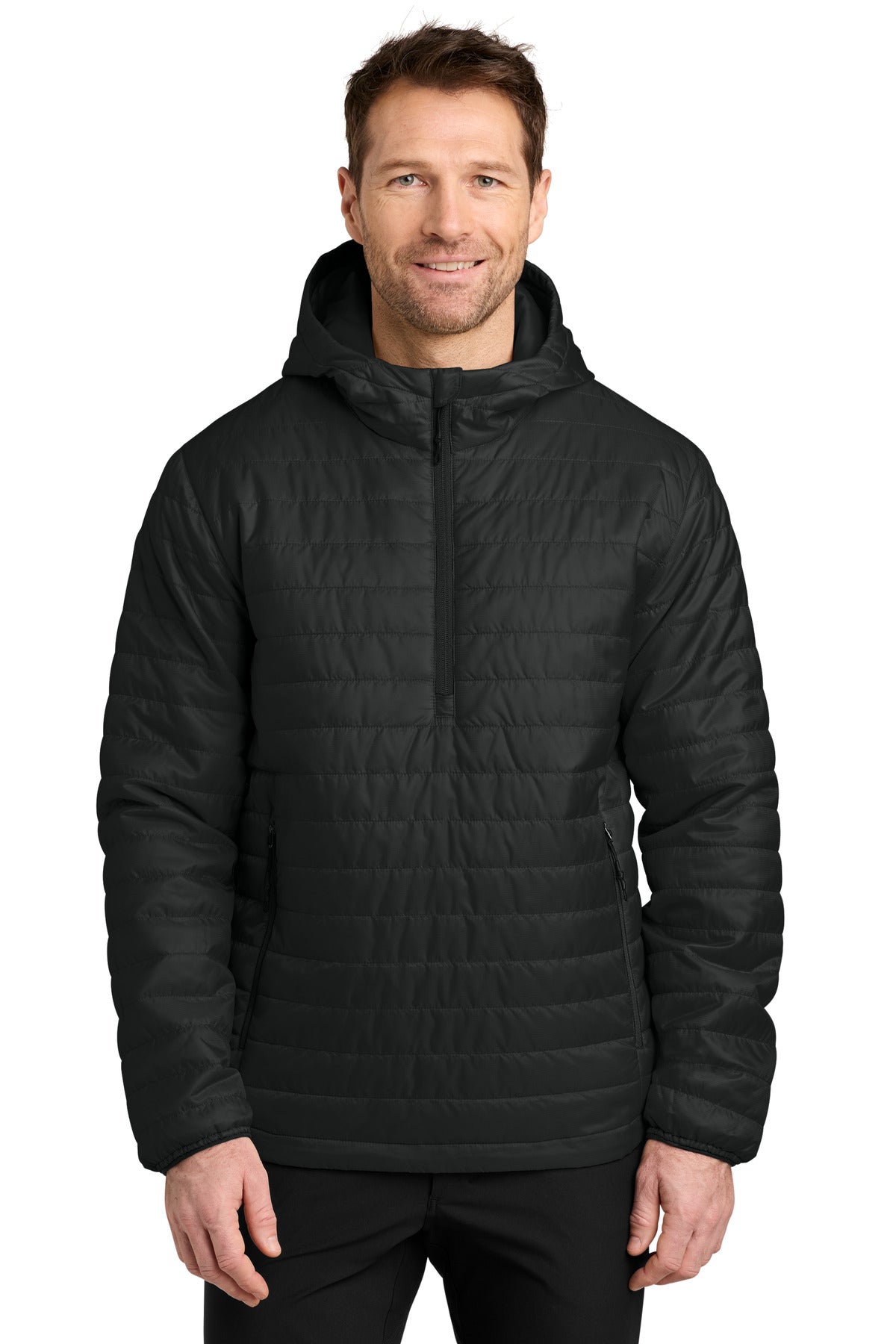 Custom logo Port Authority® Packable Puffy Anorak J855 in Deep Black
