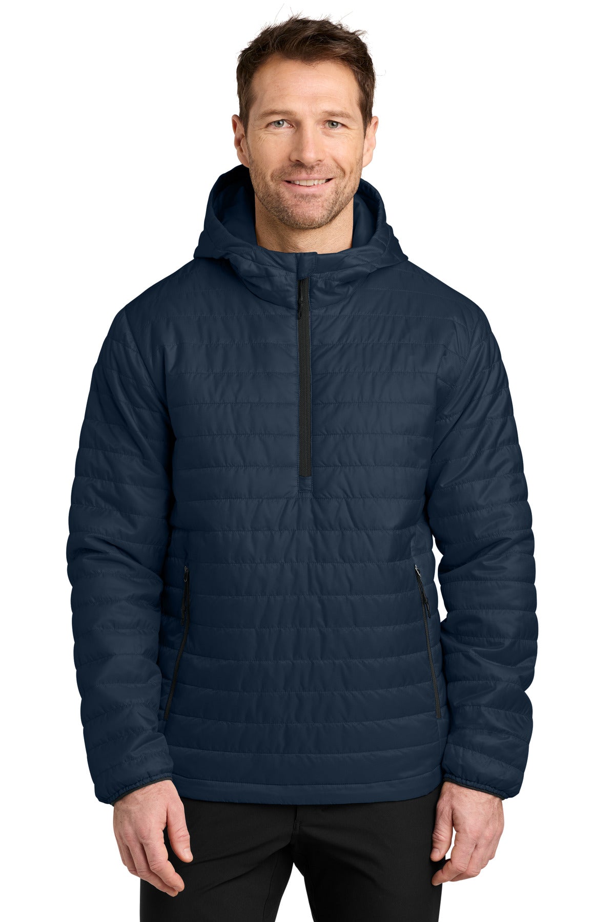 Custom logo Port Authority® Packable Puffy Anorak J855 in River Blue Navy