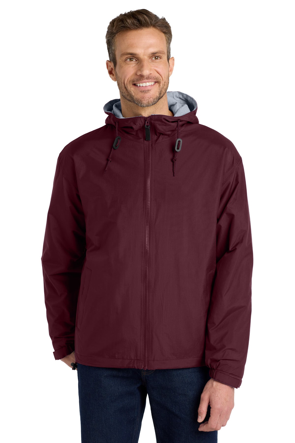 Custom logo Port Authority® Team Jacket.  JP56 in Maroon/ Light Oxford