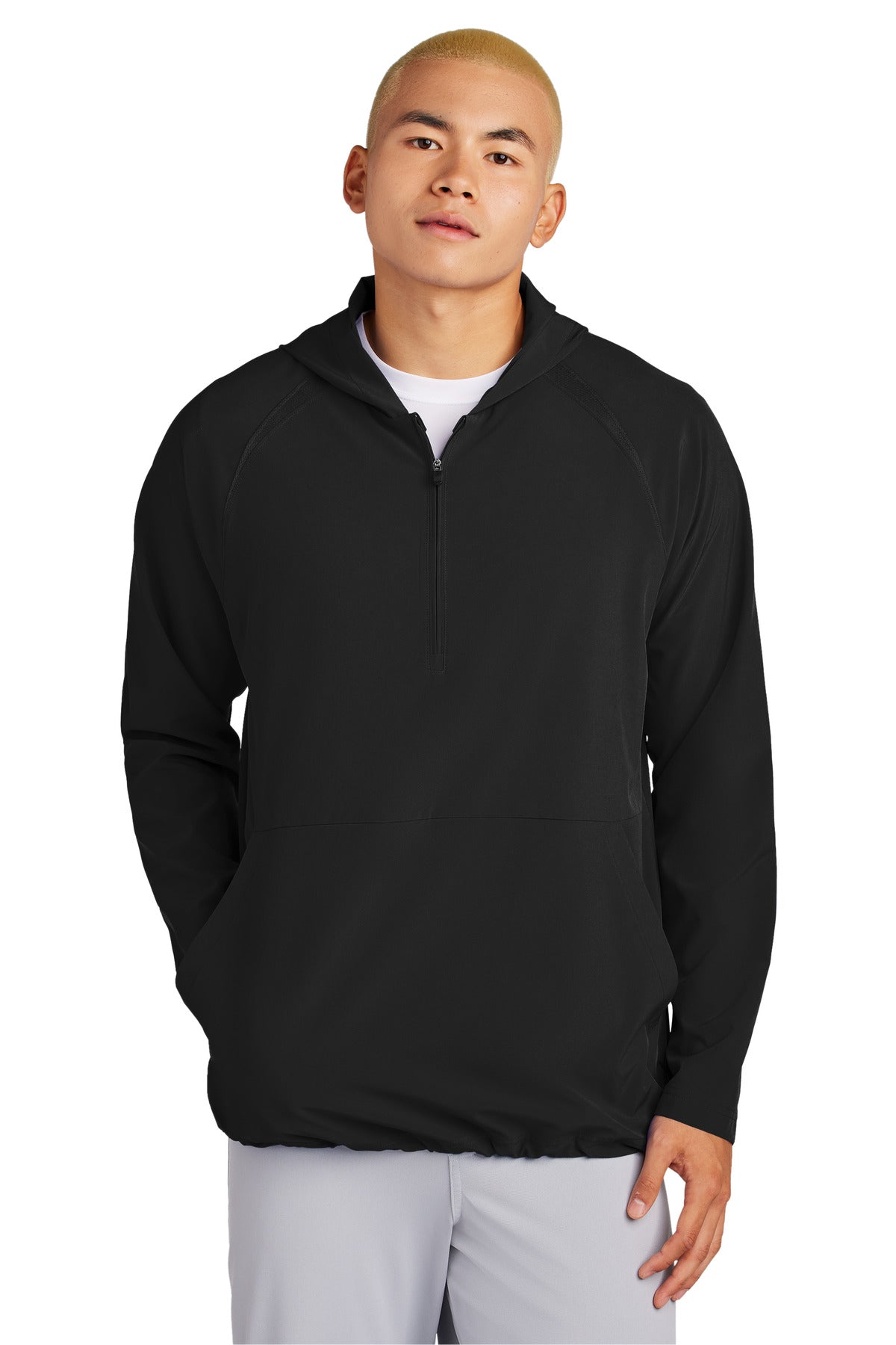 Custom logo Sport-Tek® Repeat 1/2-Zip Long Sleeve Hooded Jacket JST488 in Black