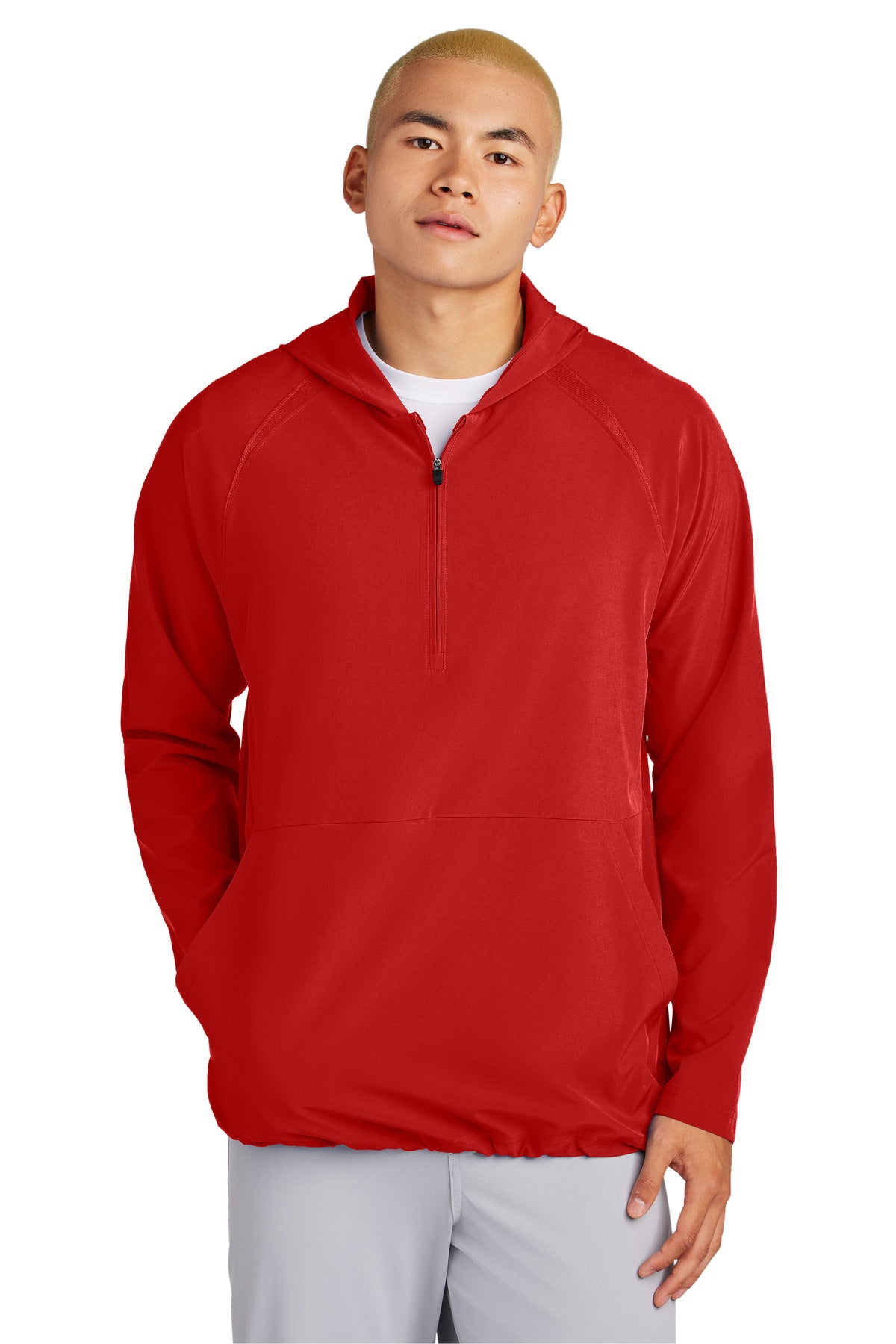Custom logo Sport-Tek® Repeat 1/2-Zip Long Sleeve Hooded Jacket JST488 in Deep Red