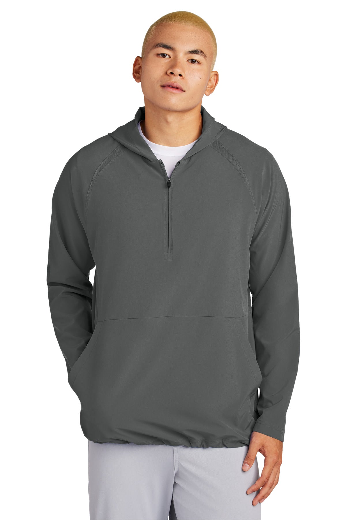 Custom logo Sport-Tek® Repeat 1/2-Zip Long Sleeve Hooded Jacket JST488 in Iron Grey