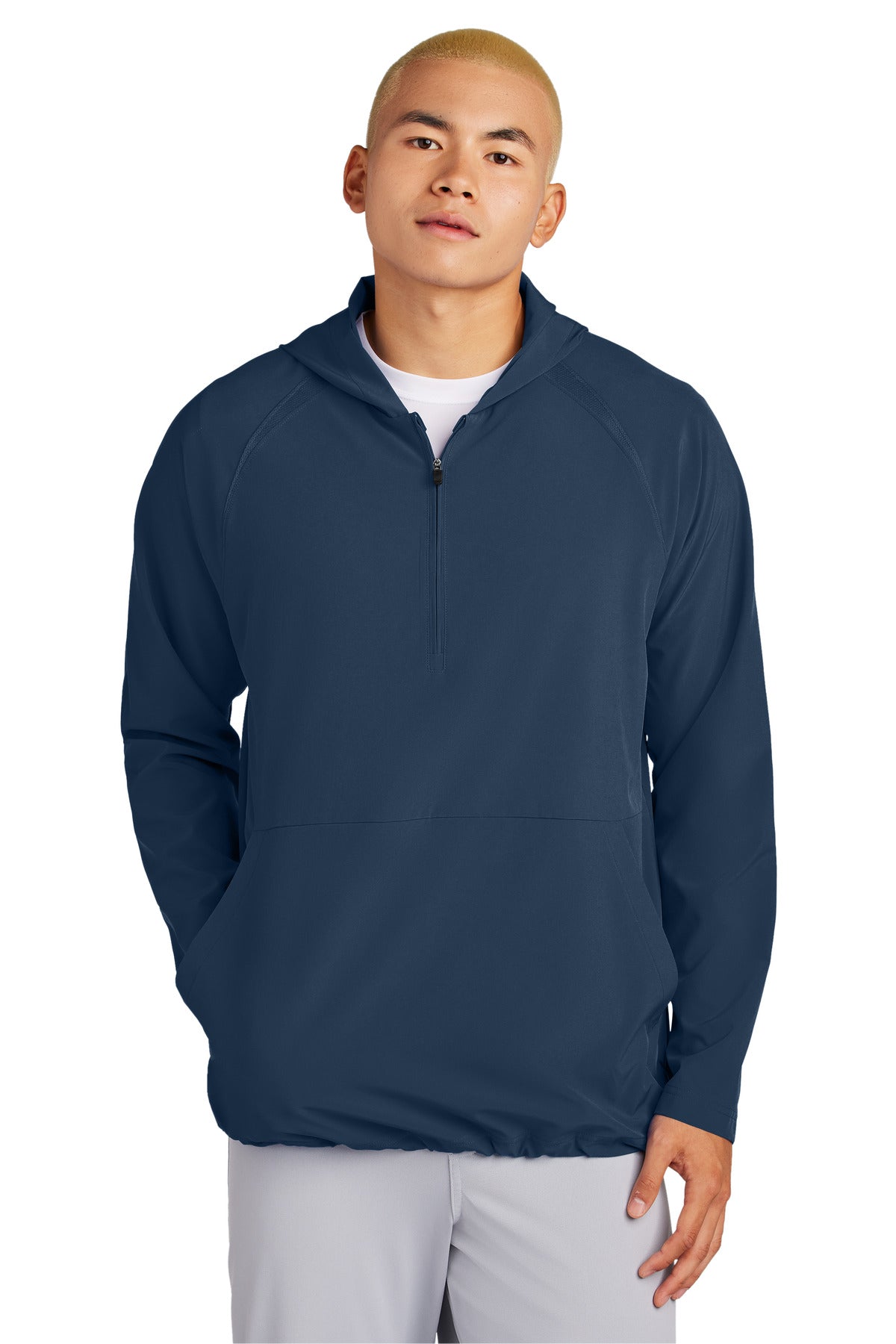Custom logo Sport-Tek® Repeat 1/2-Zip Long Sleeve Hooded Jacket JST488 in True Navy