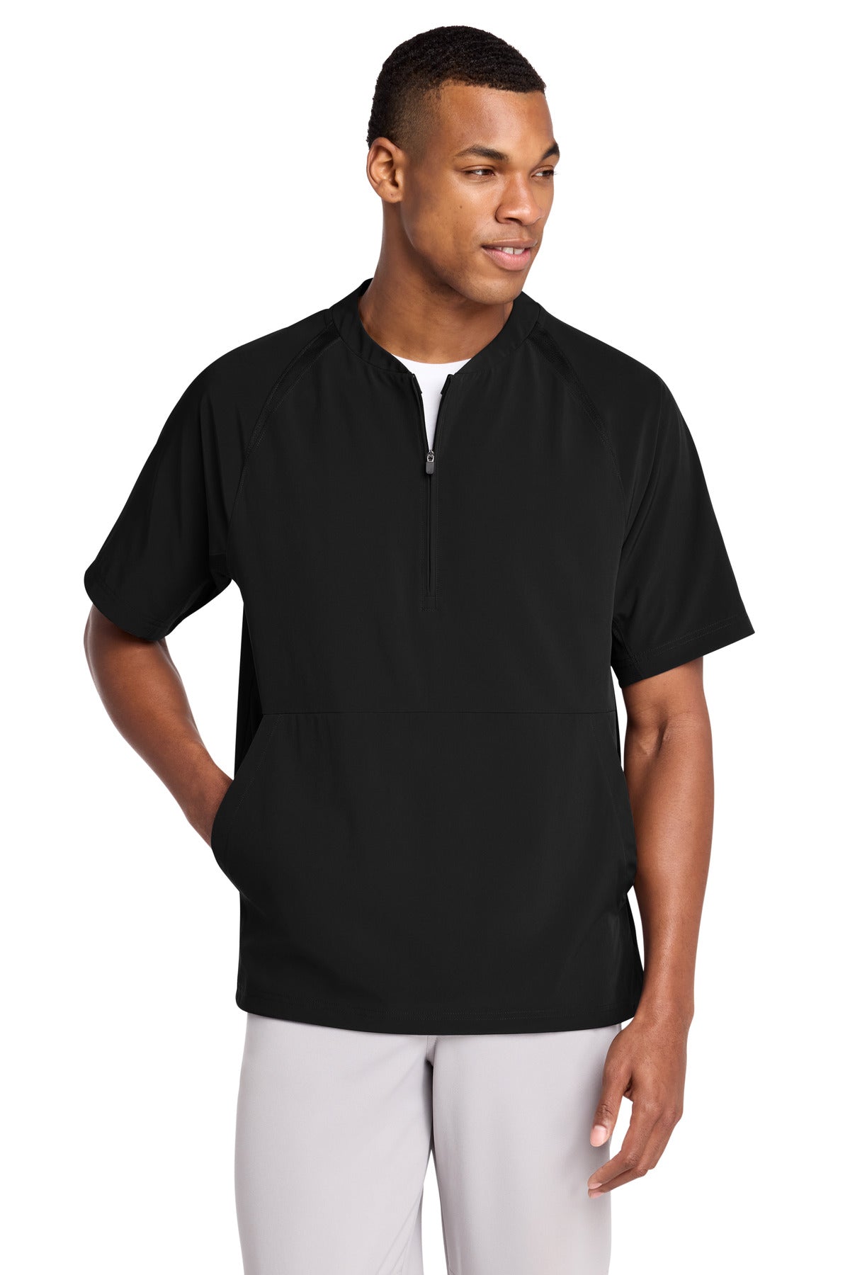 Custom logo Sport-Tek® Repeat 1/2-Zip Short Sleeve Jacket JST489 in Black