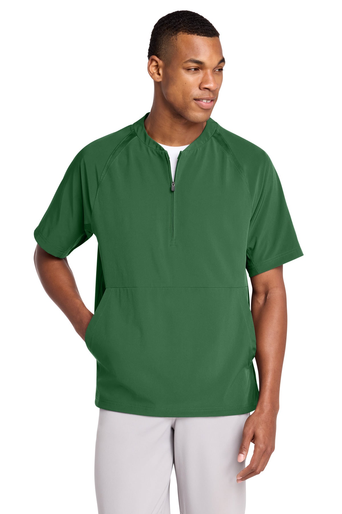 Custom logo Sport-Tek® Repeat 1/2-Zip Short Sleeve Jacket JST489 in Forest Green