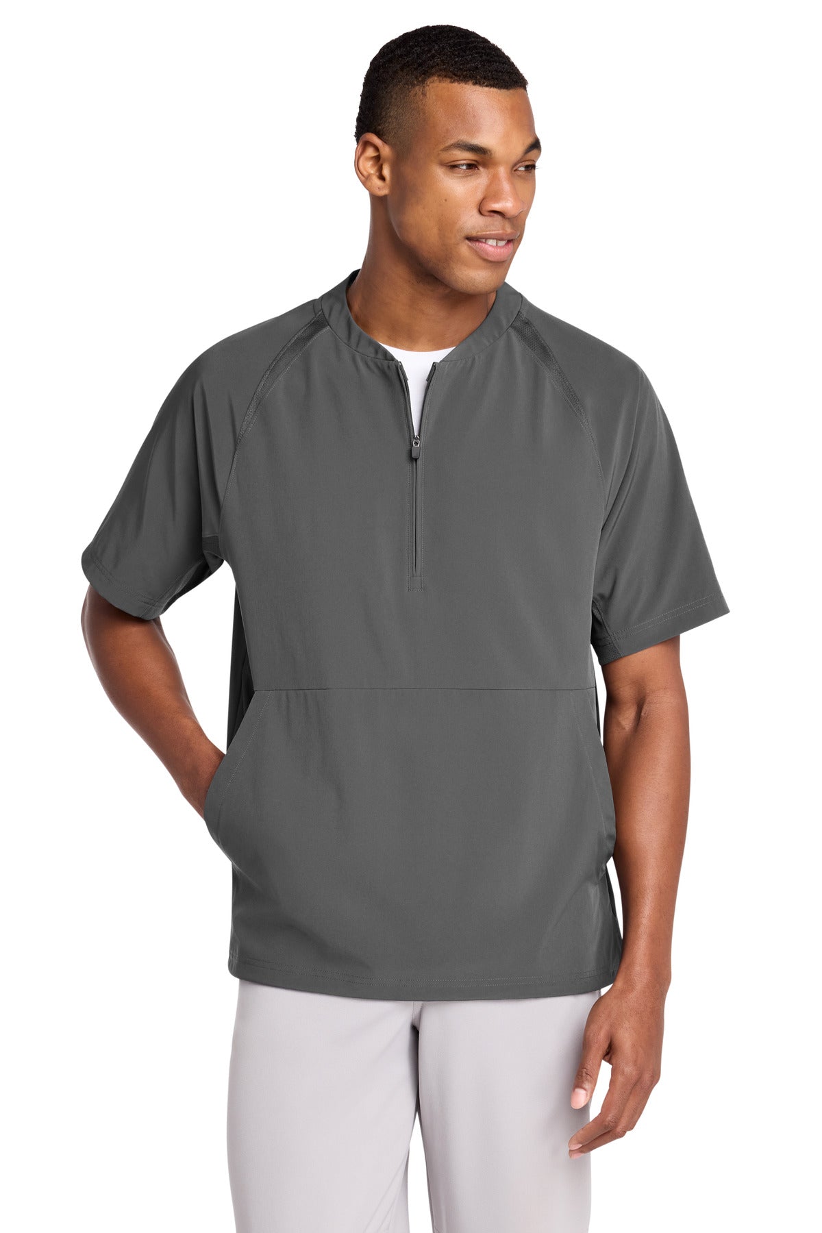 Custom logo Sport-Tek® Repeat 1/2-Zip Short Sleeve Jacket JST489 in Iron Grey