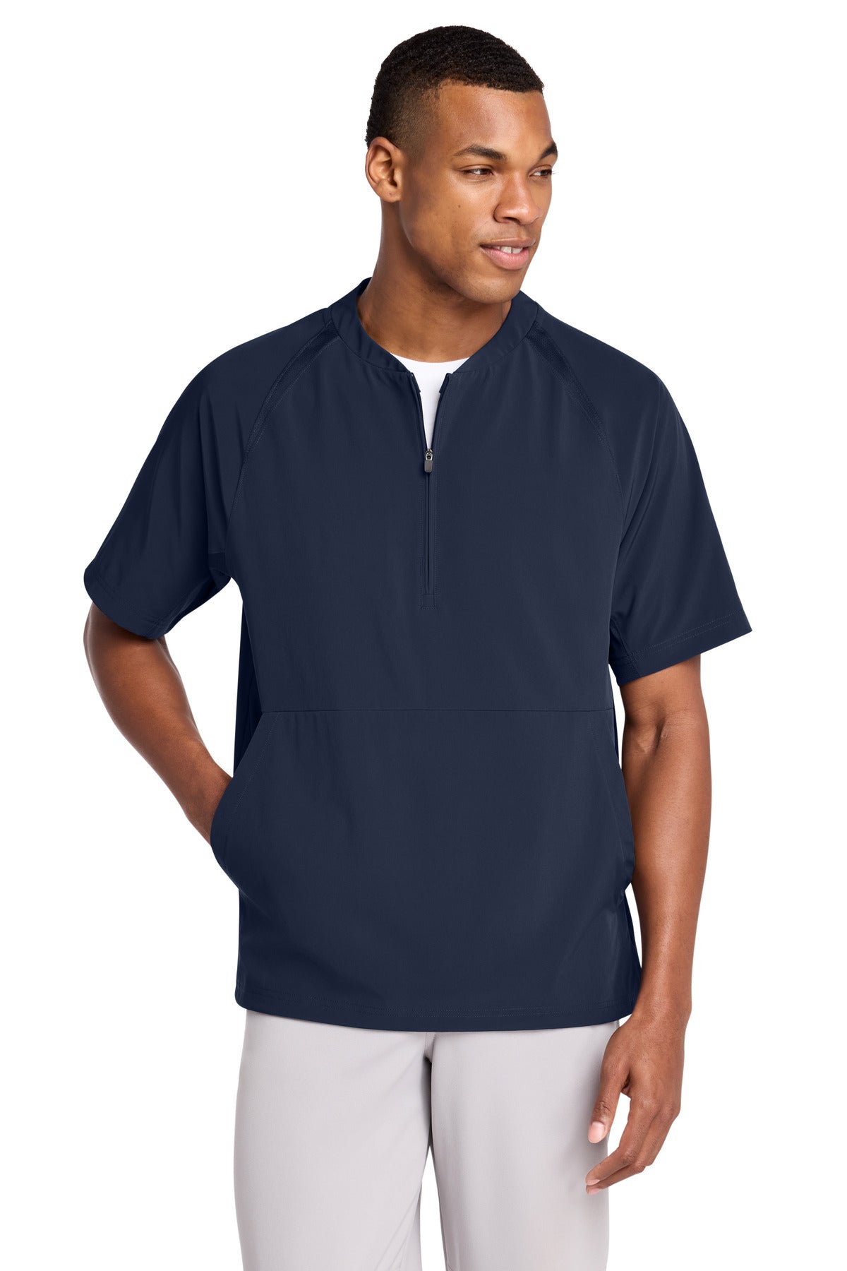 Custom logo Sport-Tek® Repeat 1/2-Zip Short Sleeve Jacket JST489 in True Navy