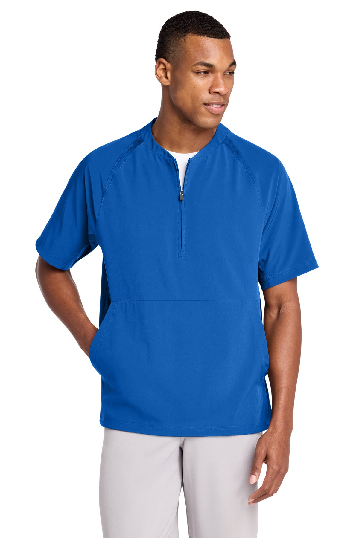 Custom logo Sport-Tek® Repeat 1/2-Zip Short Sleeve Jacket JST489 in True Royal