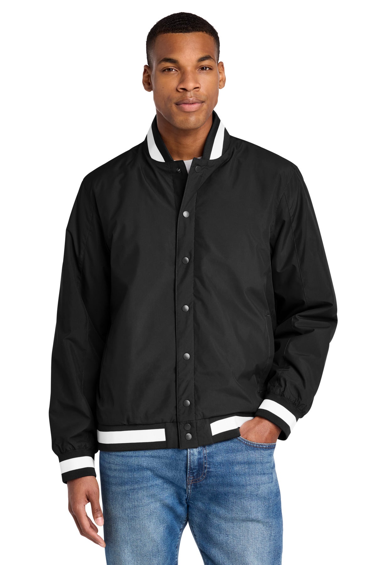 Custom logo Sport-Tek® Insulated Varsity Jacket JST58 in Black