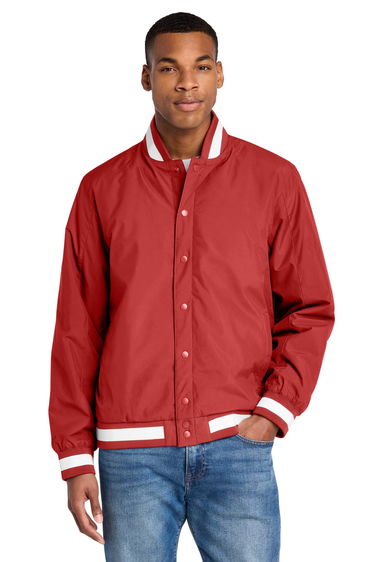 Custom logo Sport-Tek® Insulated Varsity Jacket JST58 in Deep Red