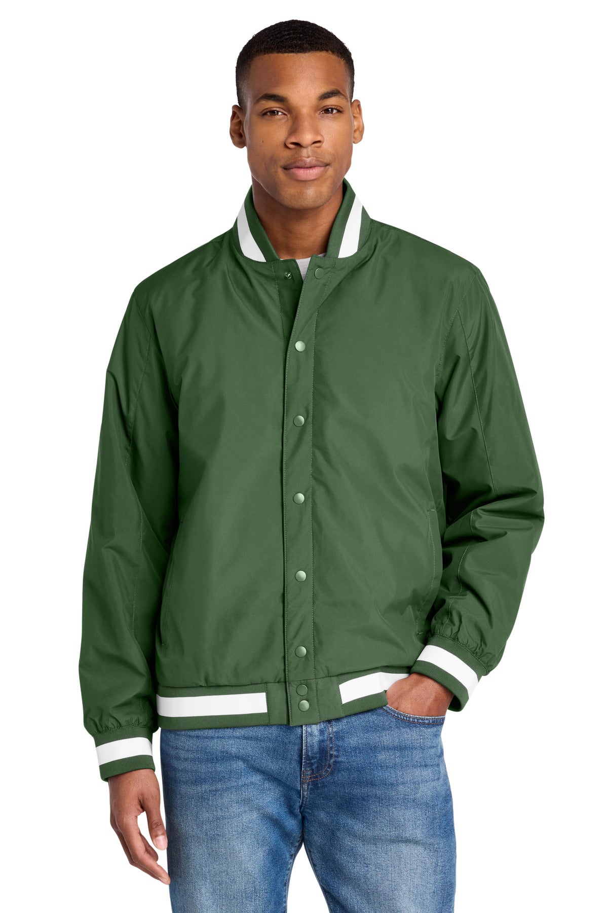 Custom logo Sport-Tek® Insulated Varsity Jacket JST58 in Forest Green