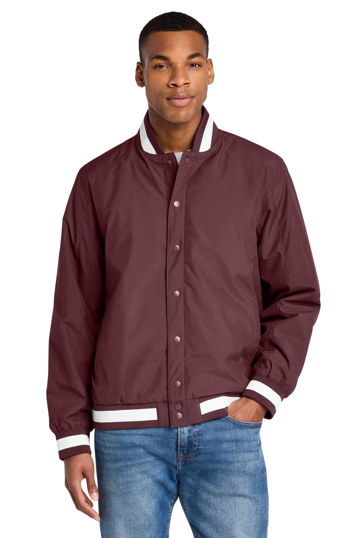Custom logo Sport-Tek® Insulated Varsity Jacket JST58 in Maroon