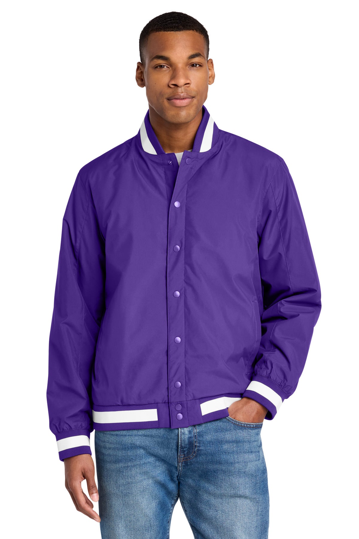 Custom logo Sport-Tek® Insulated Varsity Jacket JST58 in Purple