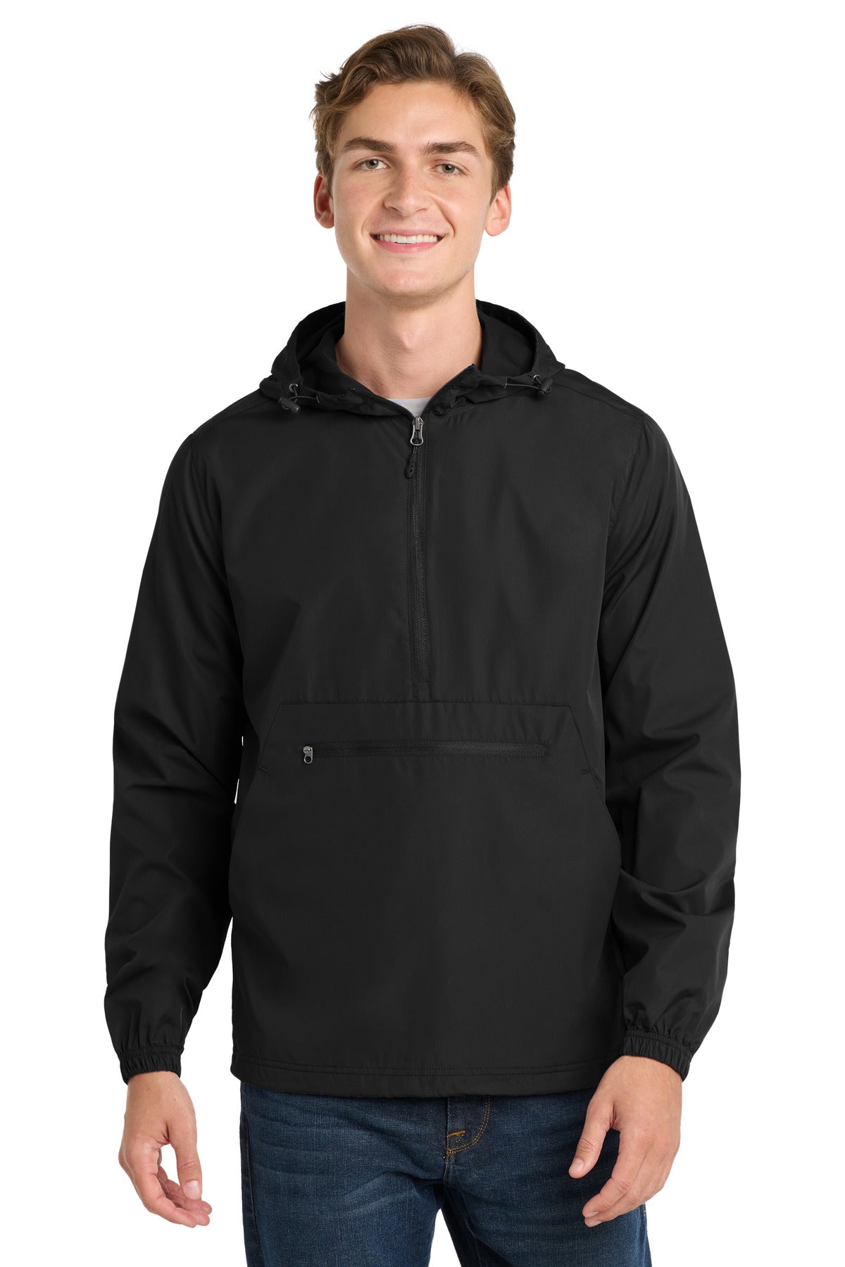 Custom logo Sport-Tek ® Packable Anorak. JST66 in Black