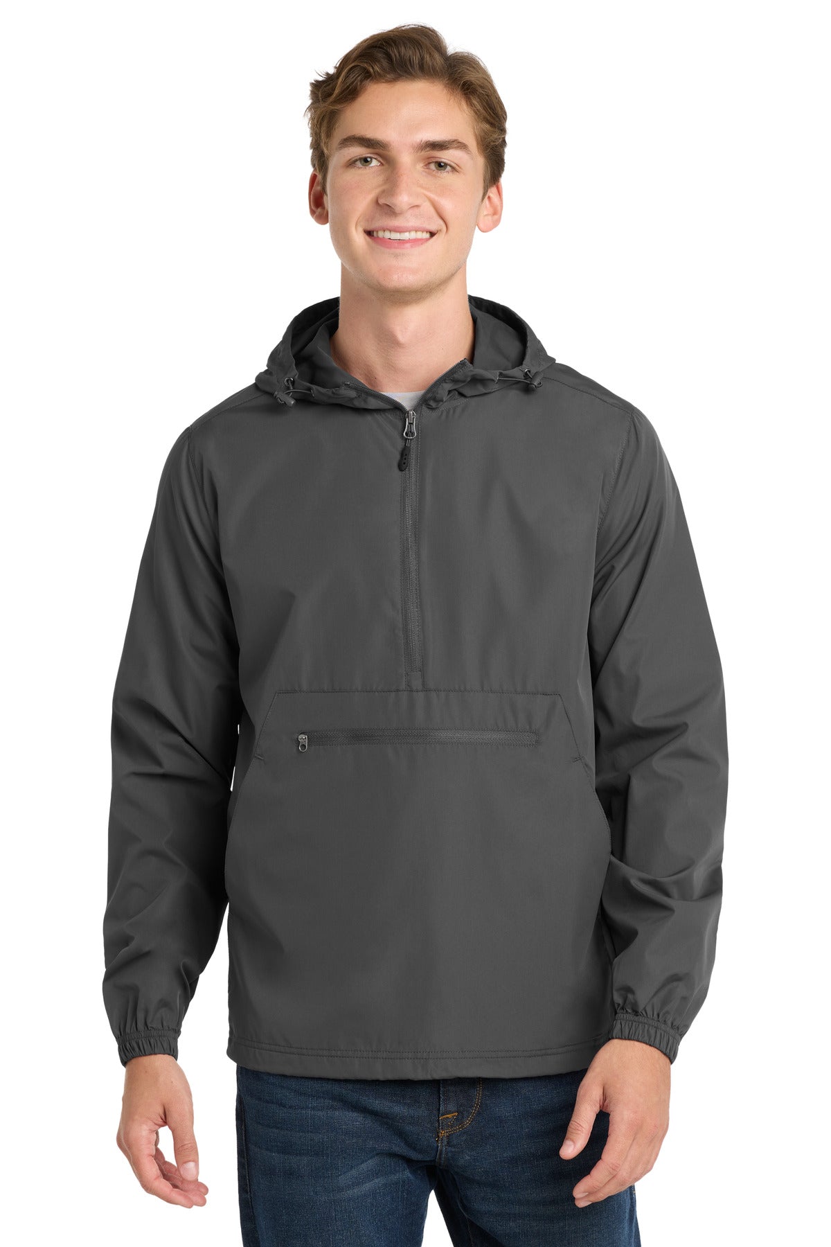 Custom logo Sport-Tek ® Packable Anorak. JST66 in Graphite