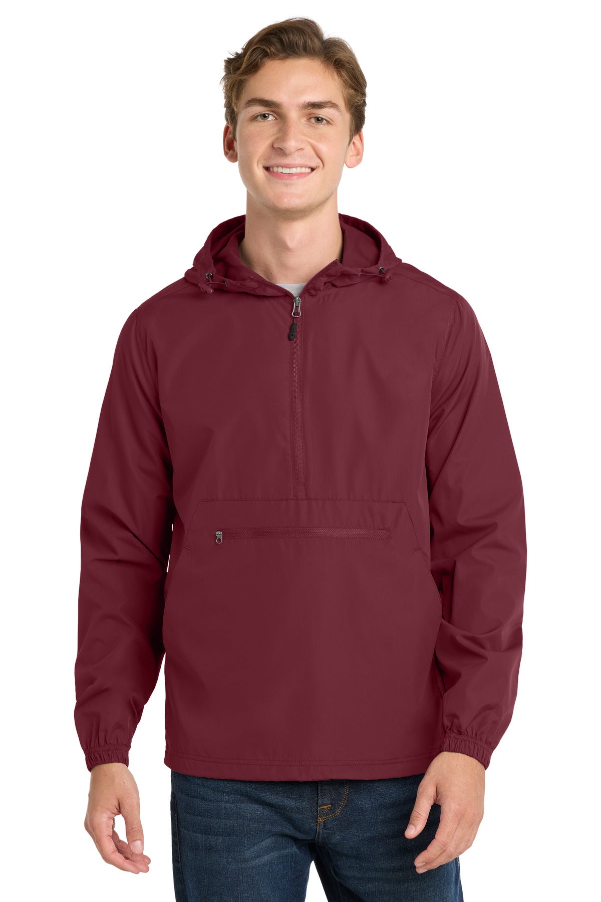 Custom logo Sport-Tek ® Packable Anorak. JST66 in Maroon