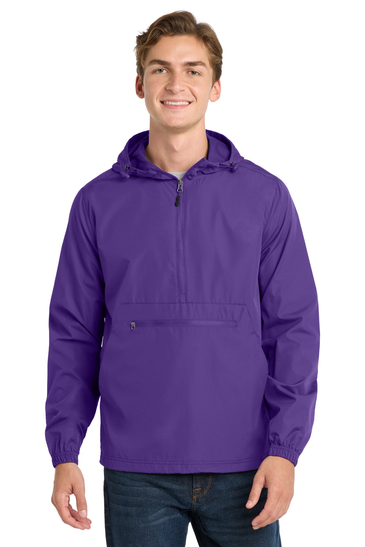 Custom logo Sport-Tek ® Packable Anorak. JST66 in Purple
