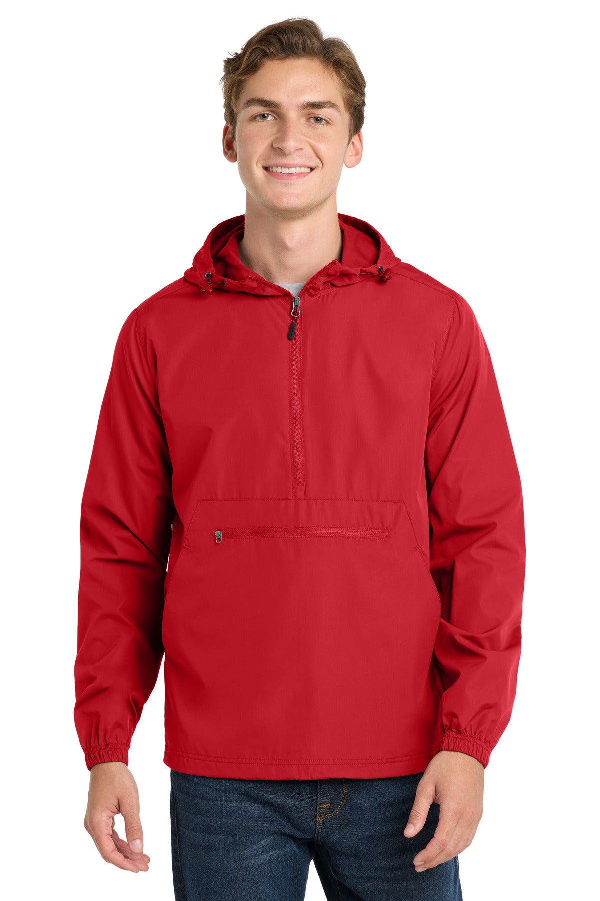 Custom logo Sport-Tek ® Packable Anorak. JST66 in True Red