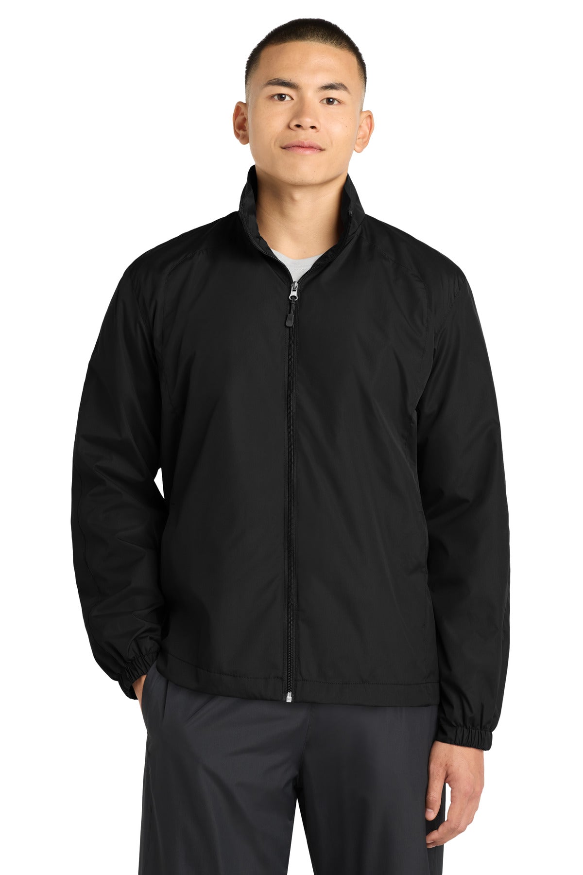 Custom logo Sport-Tek® Full-Zip Wind Jacket. JST70 in Black