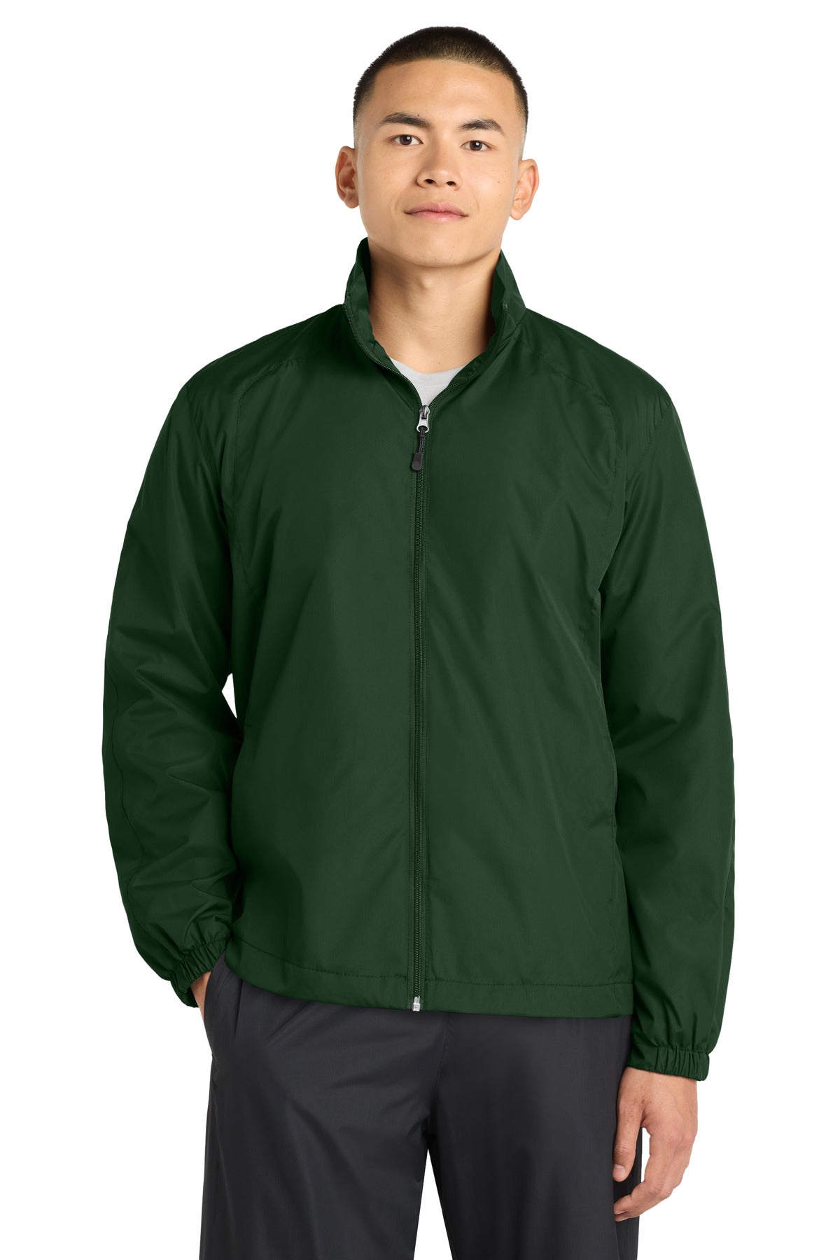 Custom logo Sport-Tek® Full-Zip Wind Jacket. JST70 in Forest Green