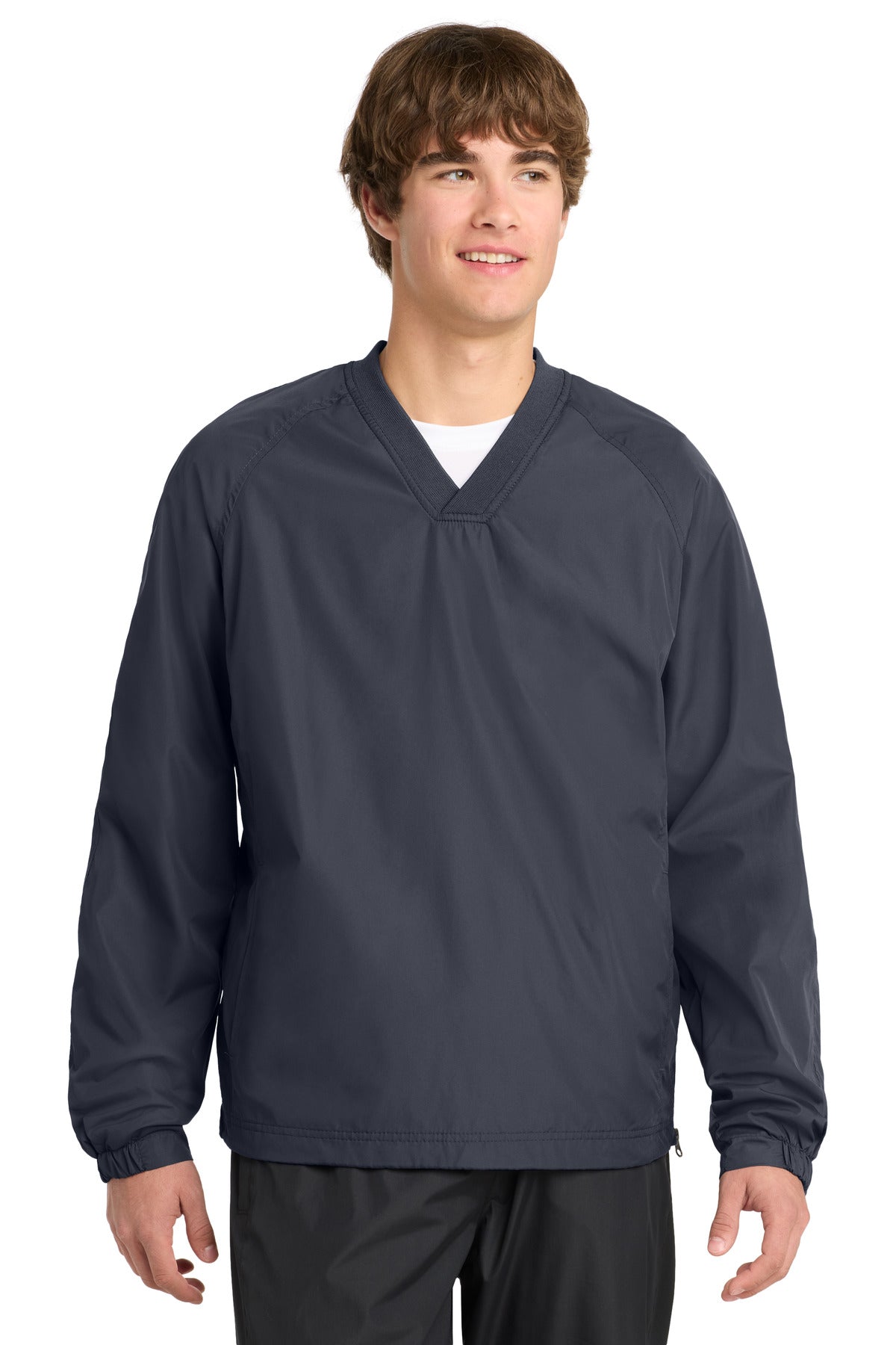 Custom logo Sport-Tek® V-Neck Raglan Wind Shirt. JST72 in Graphite