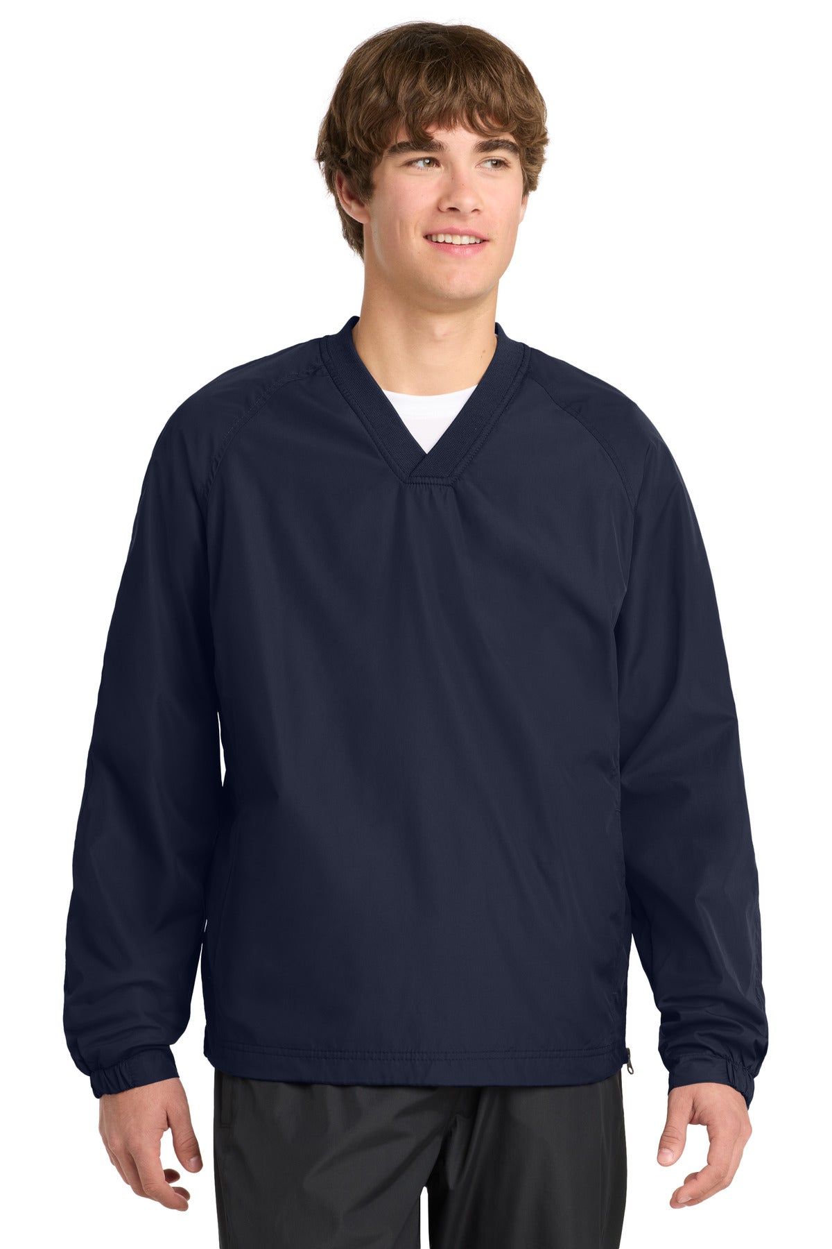 Custom logo Sport-Tek® V-Neck Raglan Wind Shirt. JST72 in True Navy
