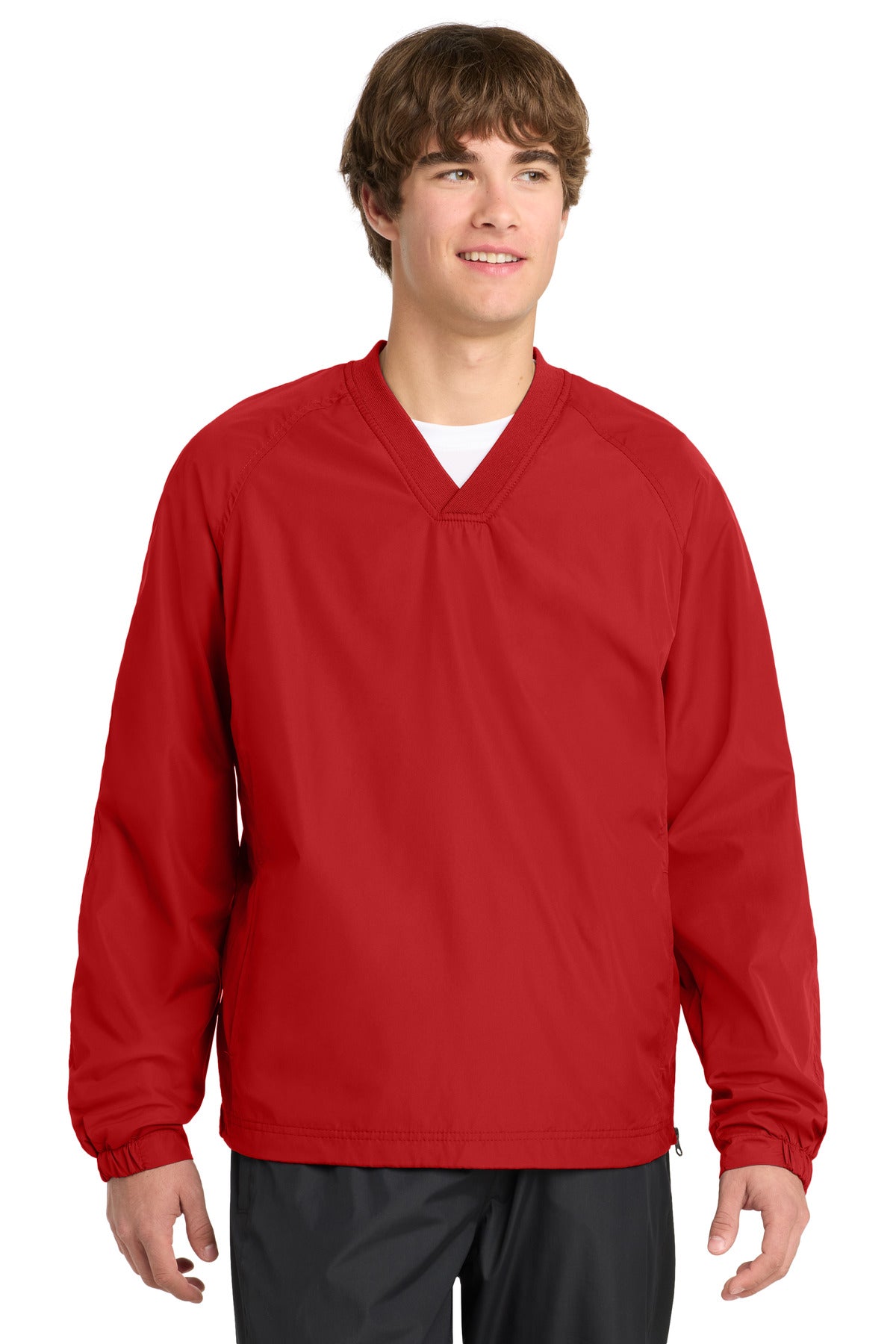 Custom logo Sport-Tek® V-Neck Raglan Wind Shirt. JST72 in True Red