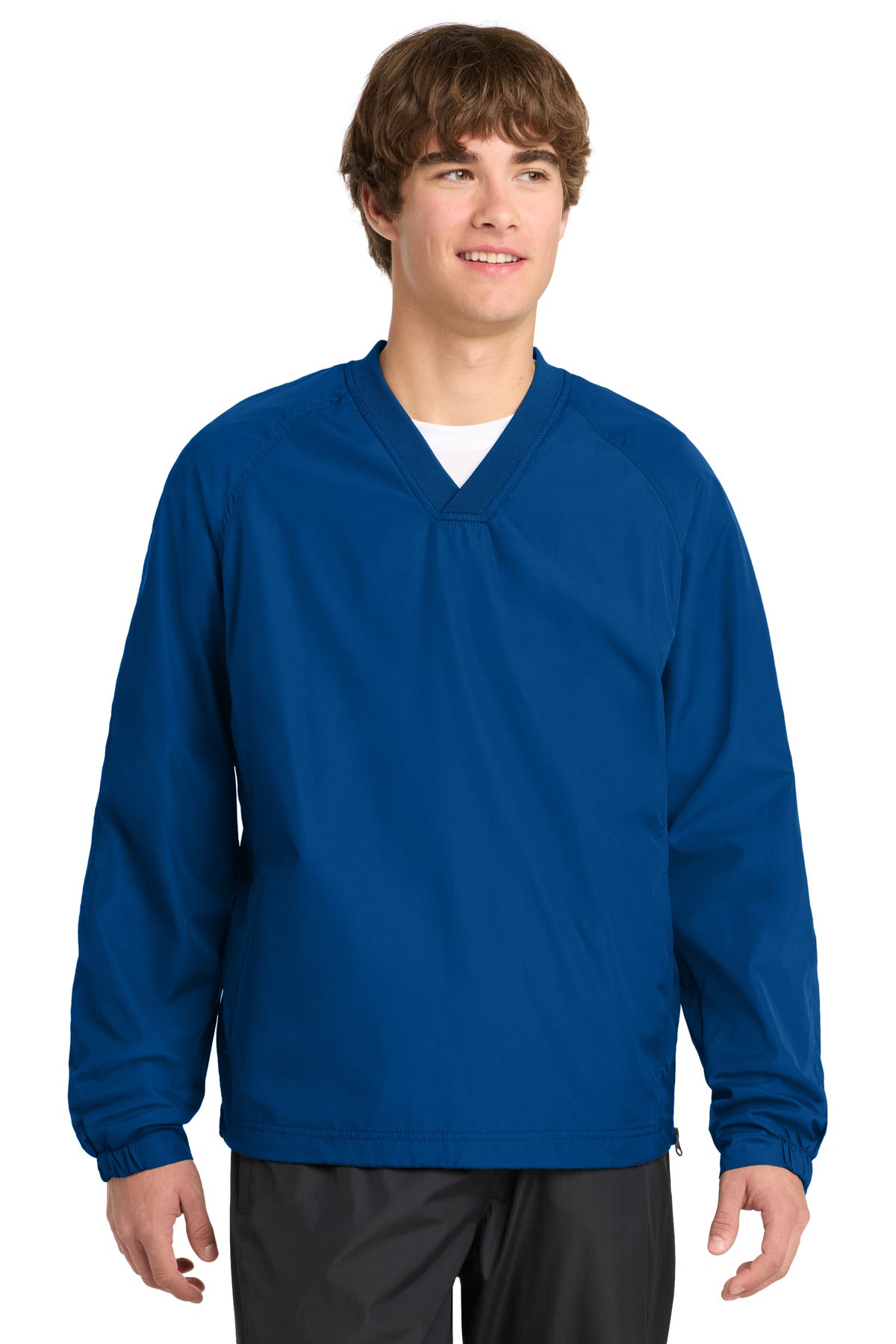 Custom logo Sport-Tek® V-Neck Raglan Wind Shirt. JST72 in True Royal
