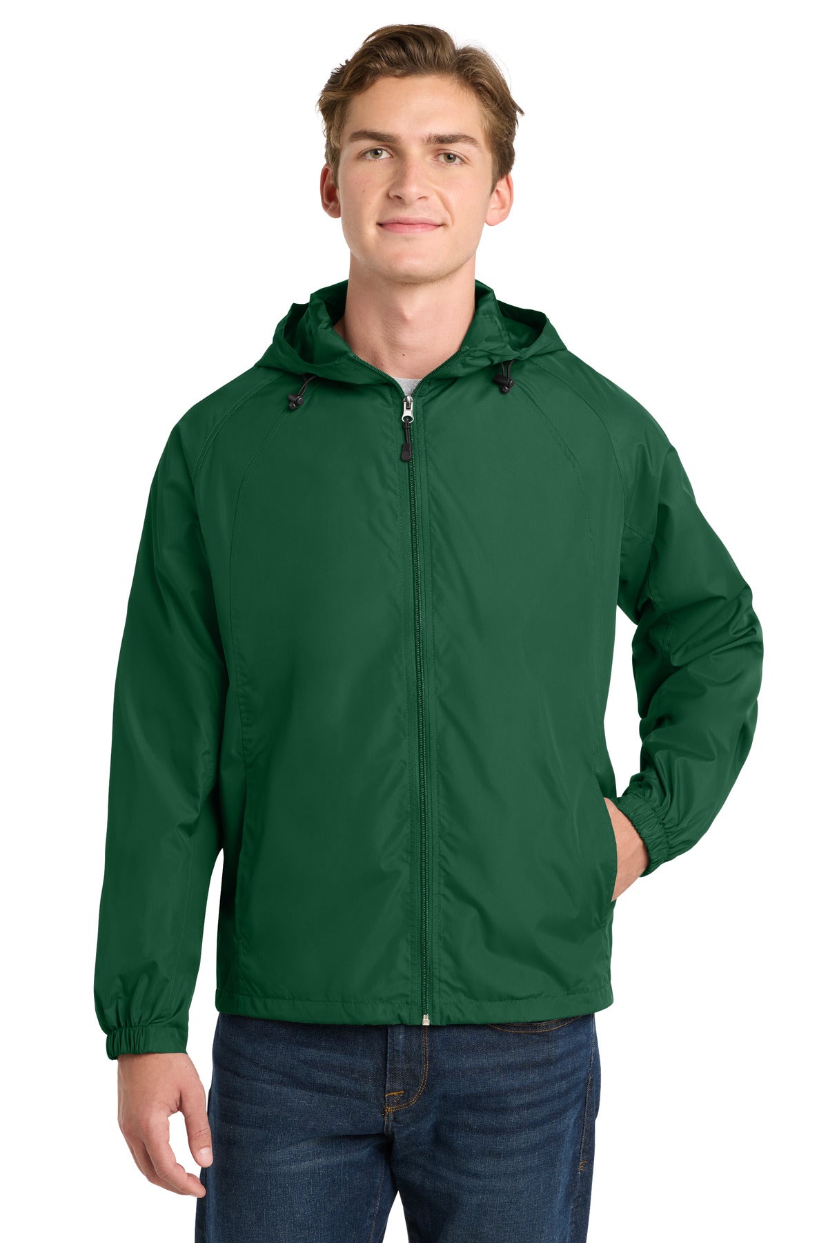 Custom logo Sport-Tek® Hooded Raglan Jacket. JST73 in Forest Green