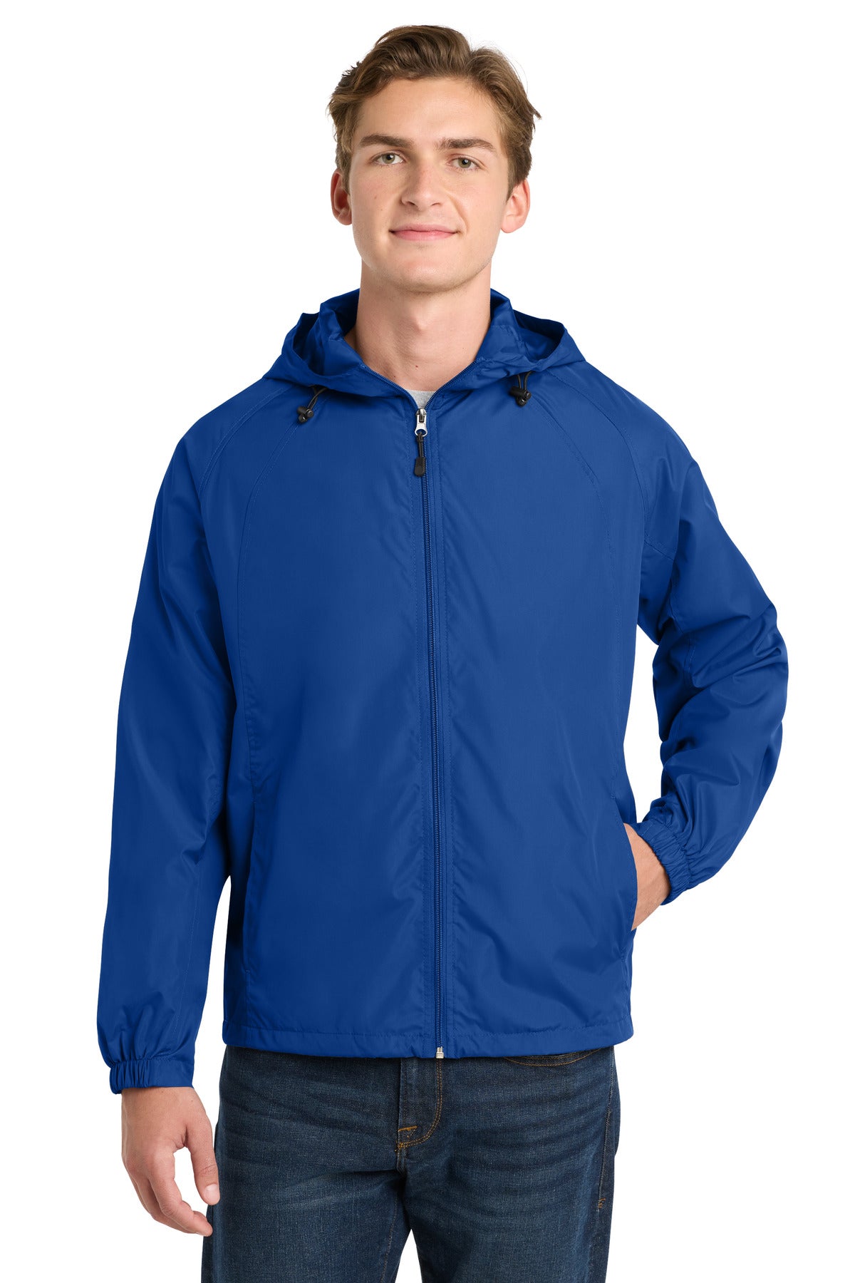 Custom logo Sport-Tek® Hooded Raglan Jacket. JST73 in True Royal