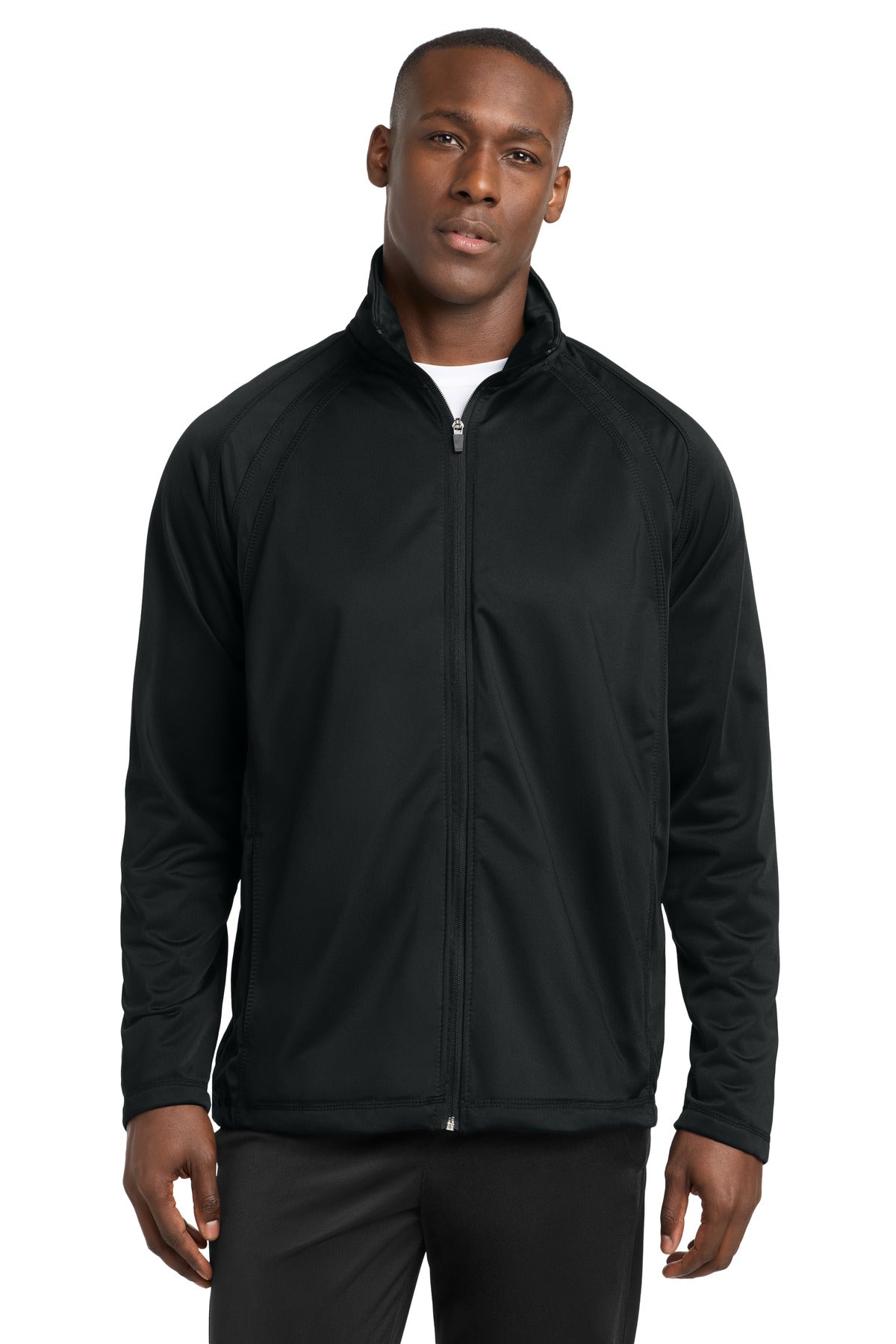 Custom logo Sport-Tek® Tricot Track Jacket. JST90 in Black/ Black