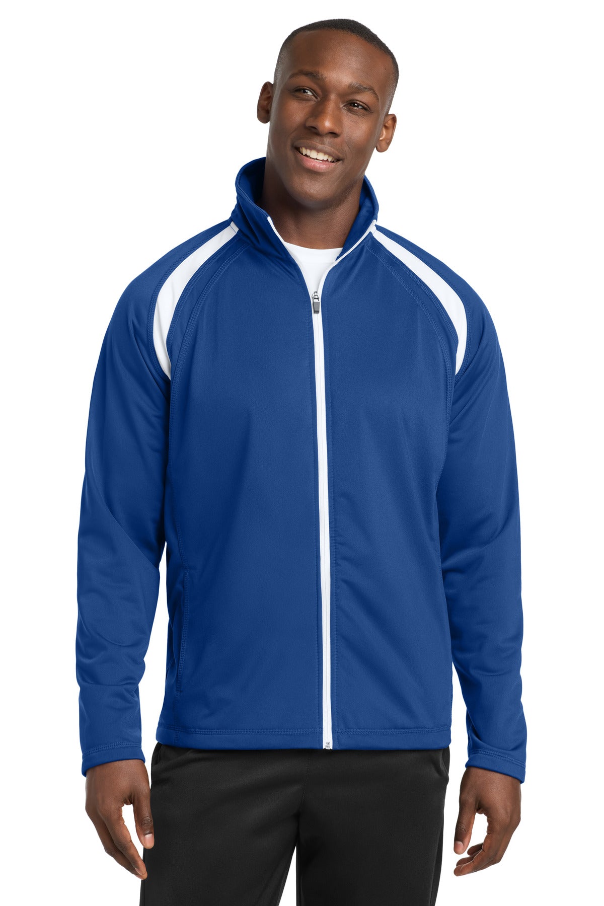 Custom logo Sport-Tek® Tricot Track Jacket. JST90 in True Royal/ White
