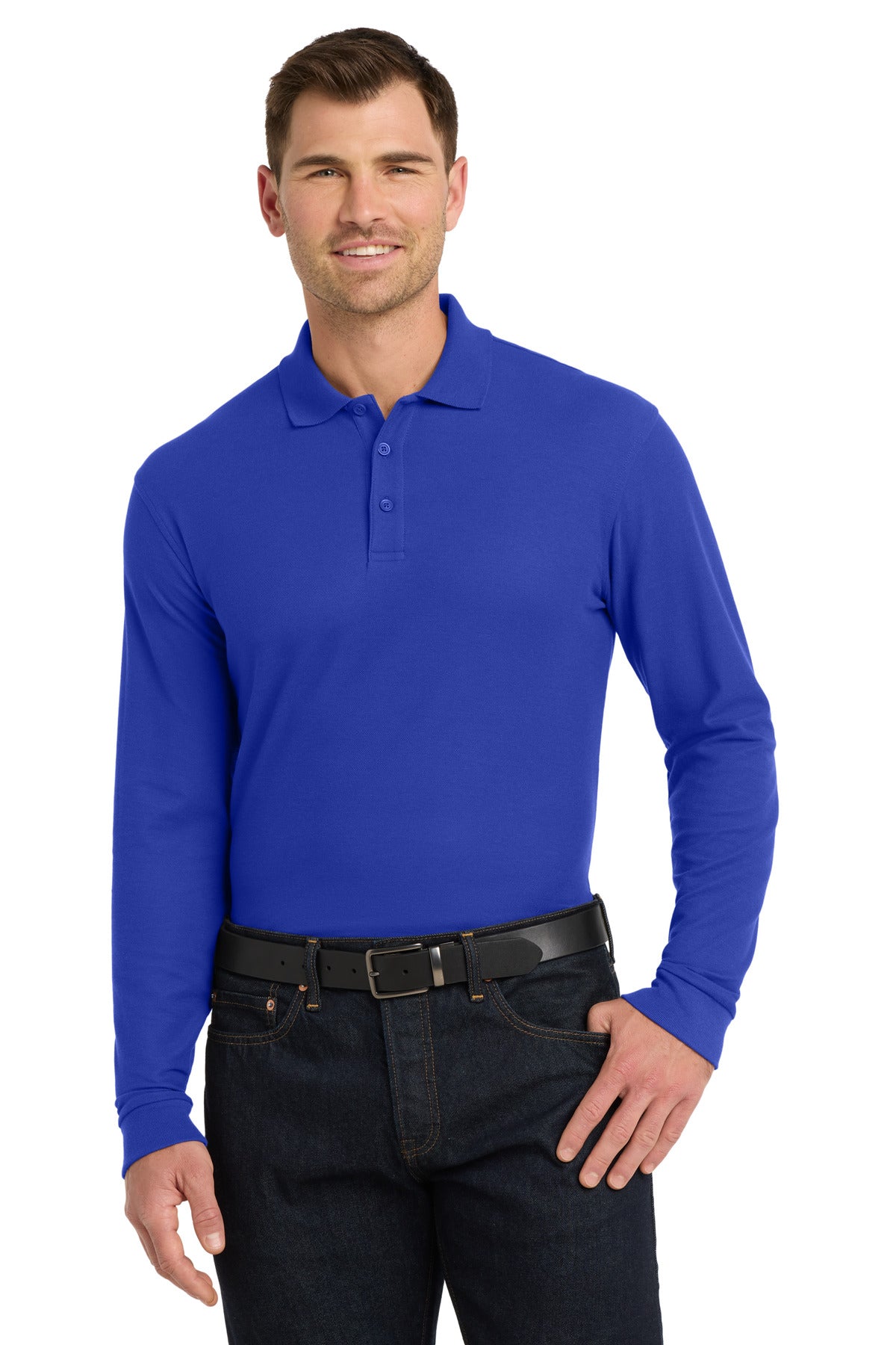 Custom logo Port Authority® Long Sleeve Core Classic Pique Polo. K100LS in True Royal