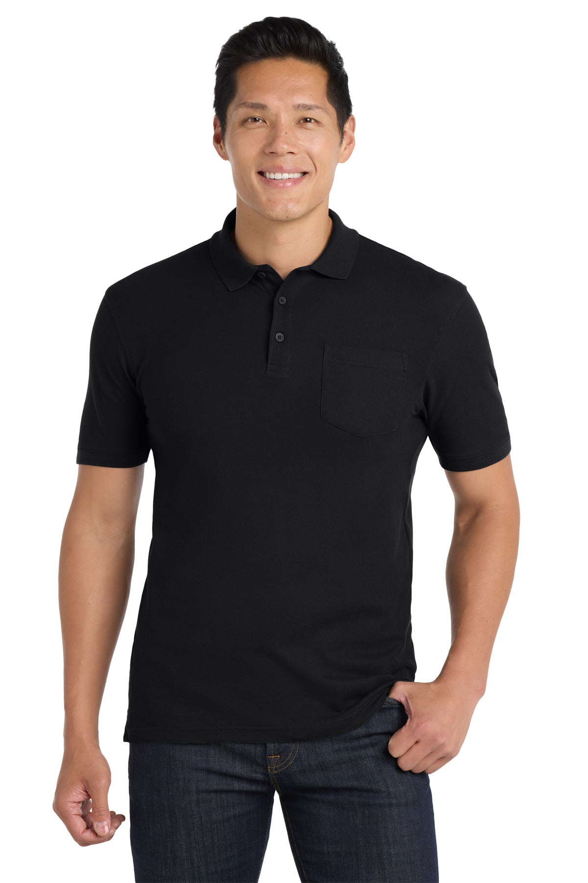 Custom logo Port Authority® Core Classic Pique Pocket Polo. K100P in Deep Black