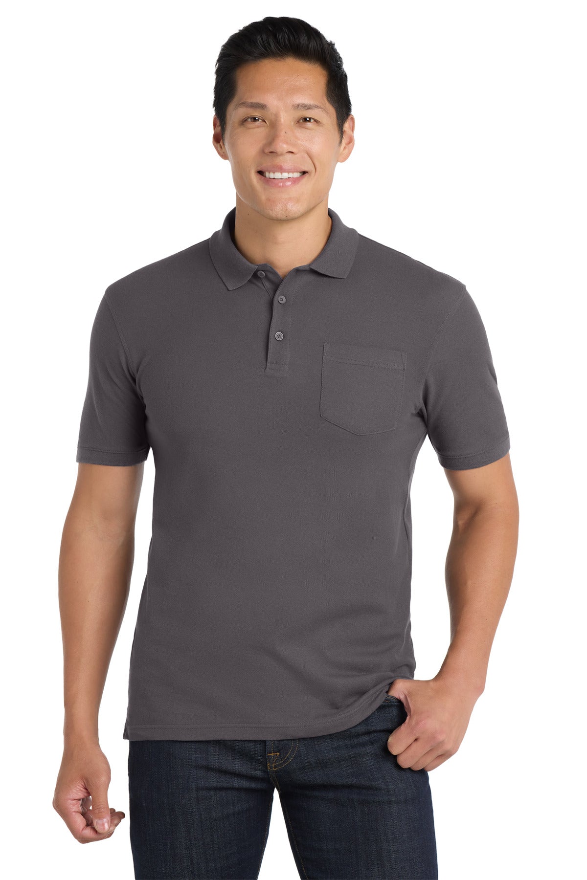 Custom logo Port Authority® Core Classic Pique Pocket Polo. K100P in Graphite