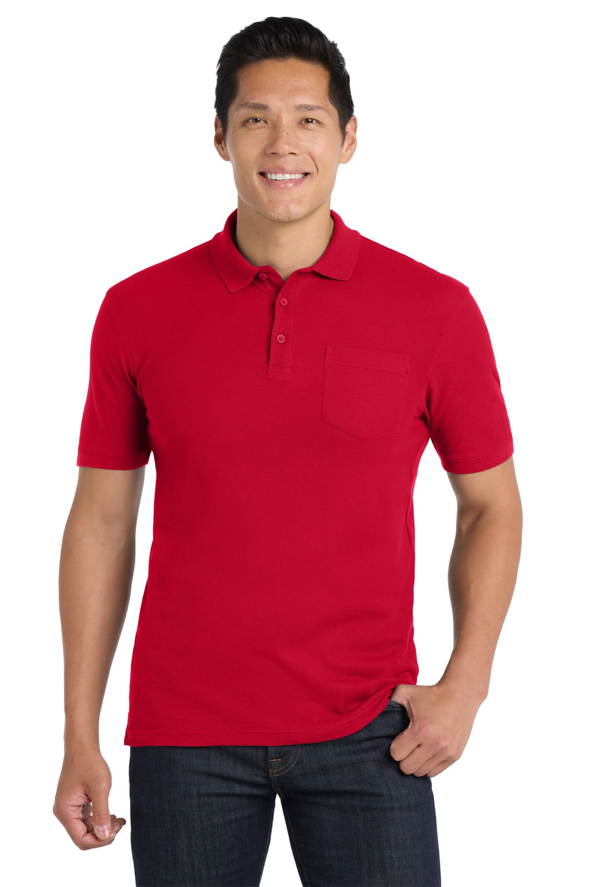Custom logo Port Authority® Core Classic Pique Pocket Polo. K100P in Rich Red