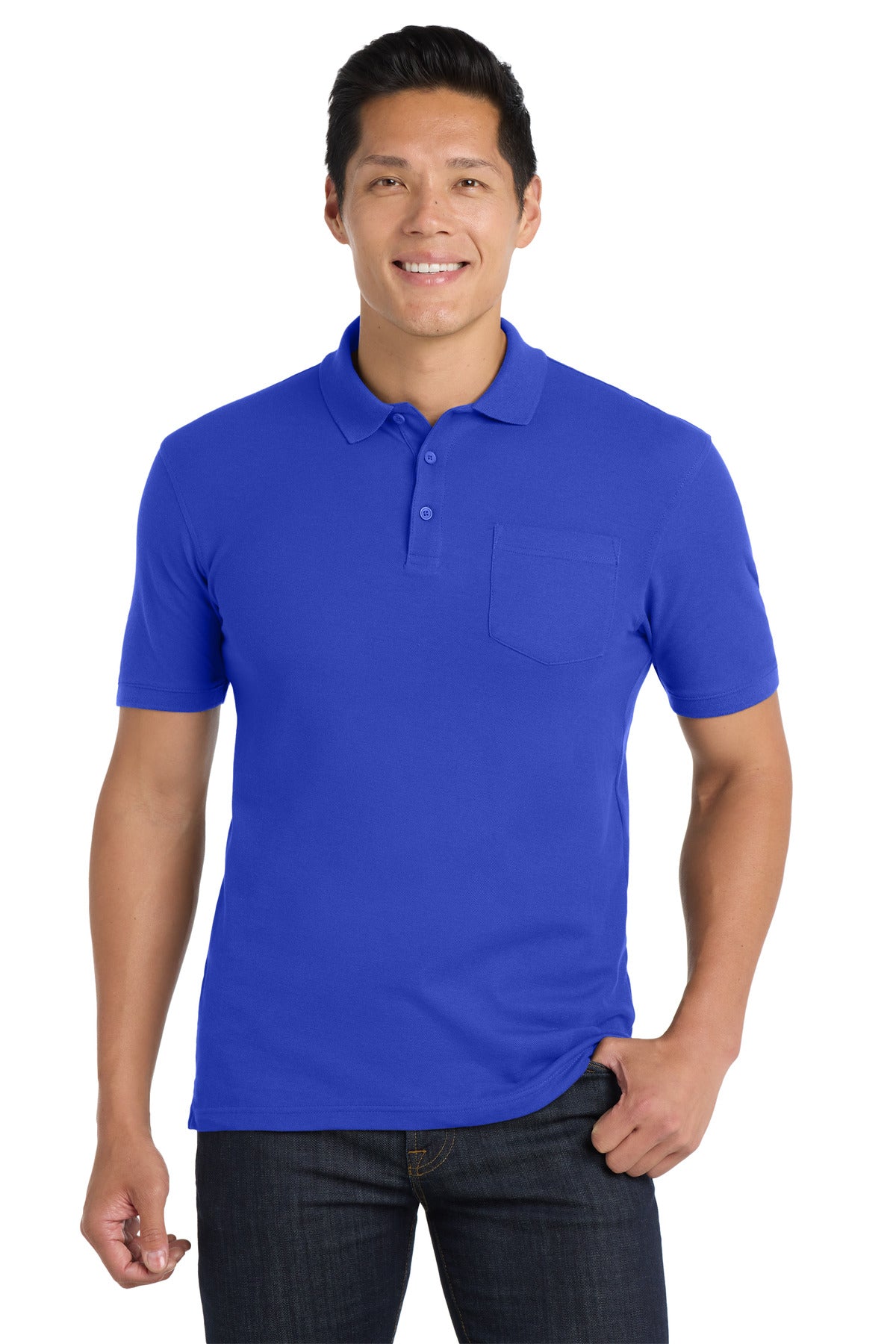 Custom logo Port Authority® Core Classic Pique Pocket Polo. K100P in True Royal
