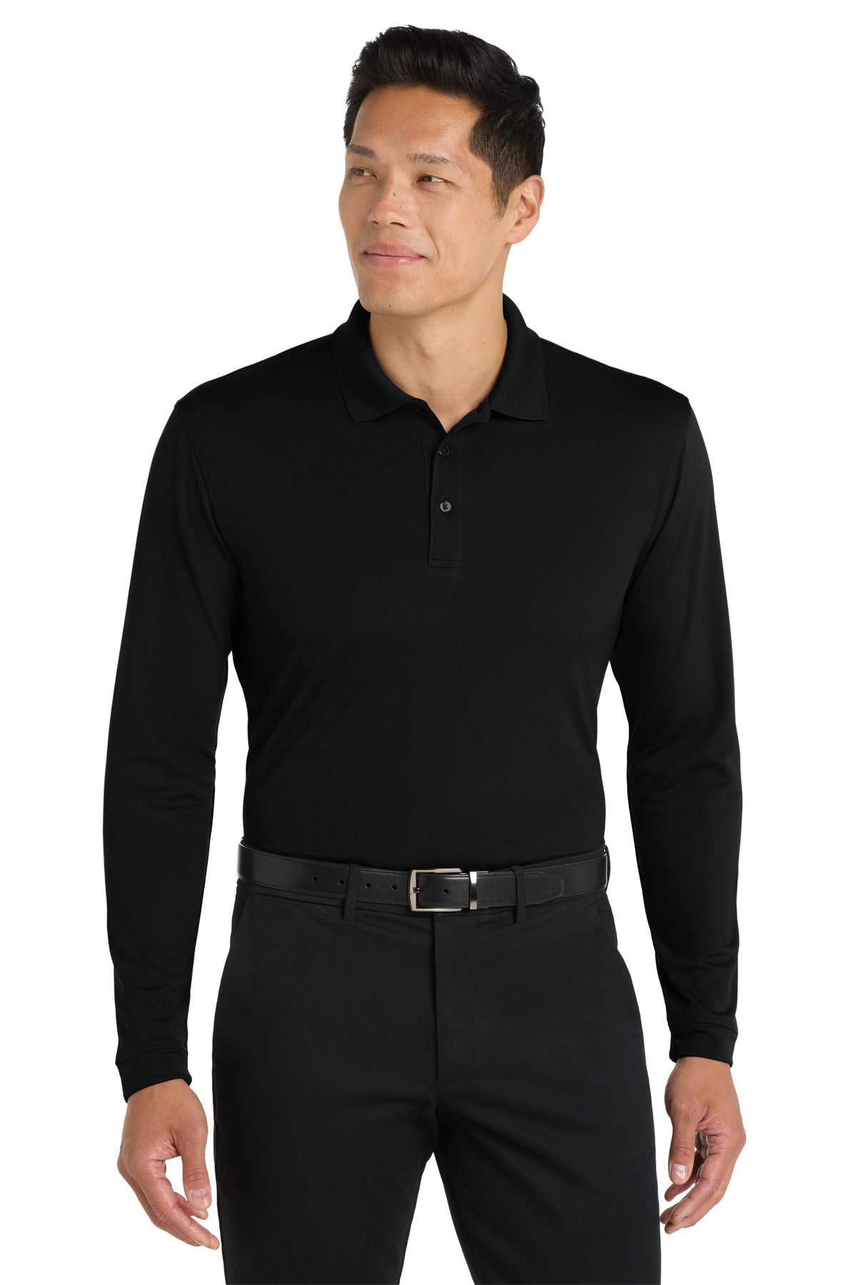 Custom logo Port Authority ® Dry Zone ® UV Micro-Mesh Long Sleeve Polo K110LS in Deep Black