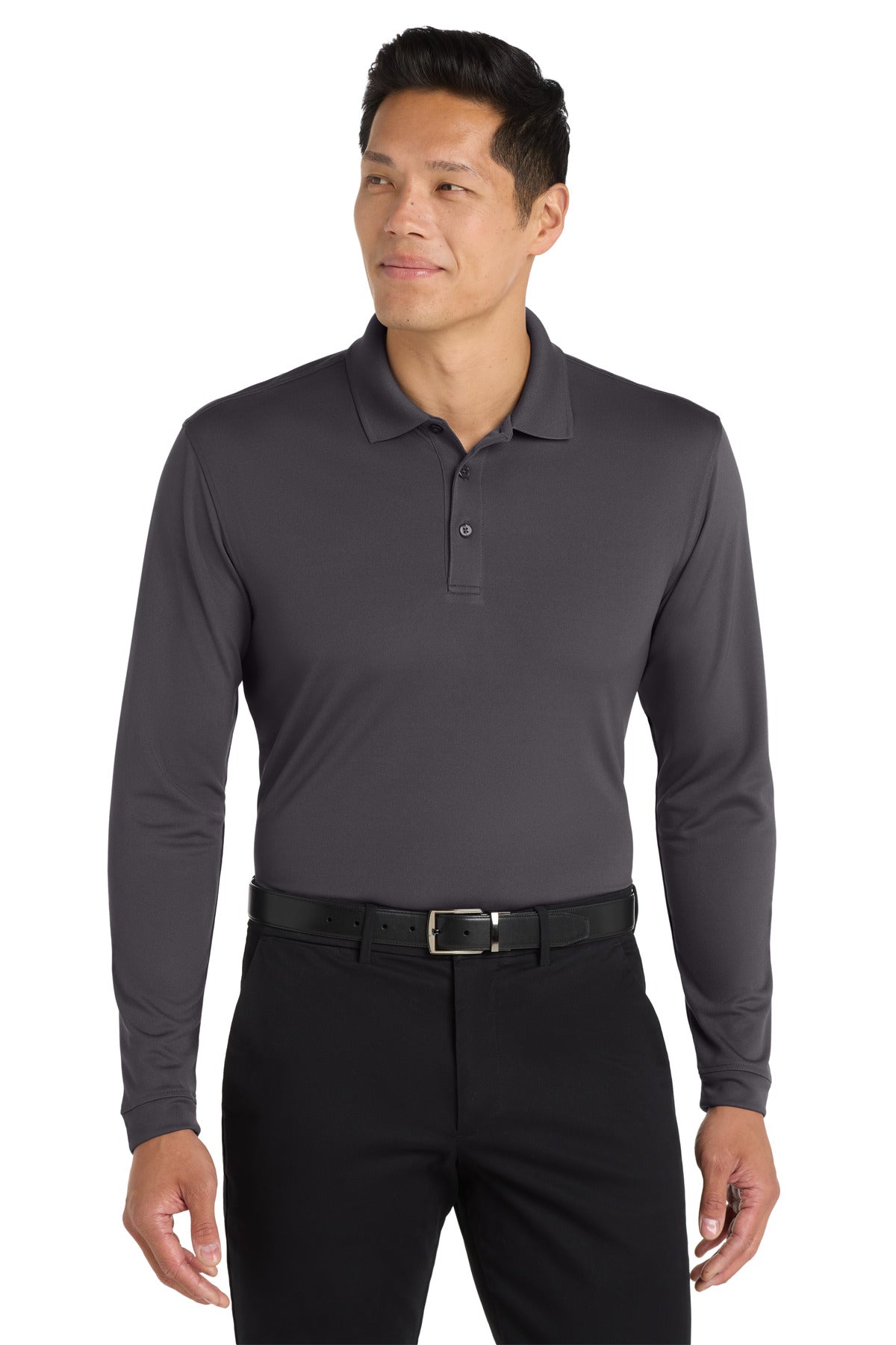 Custom logo Port Authority ® Dry Zone ® UV Micro-Mesh Long Sleeve Polo K110LS in Graphite