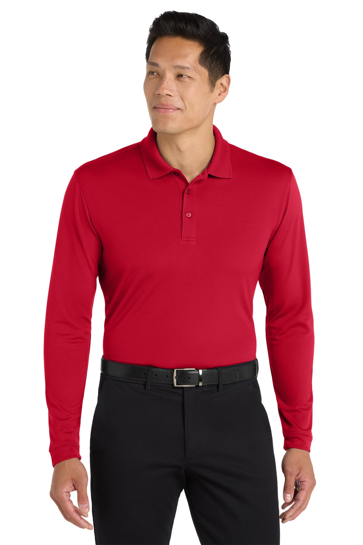 Custom logo Port Authority ® Dry Zone ® UV Micro-Mesh Long Sleeve Polo K110LS in Rich Red