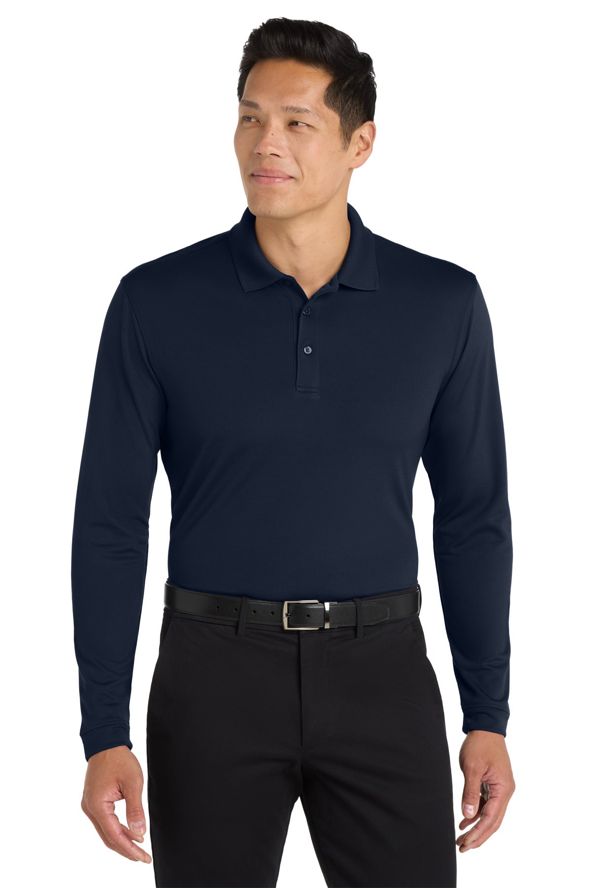 Custom logo Port Authority ® Dry Zone ® UV Micro-Mesh Long Sleeve Polo K110LS in River Blue Navy
