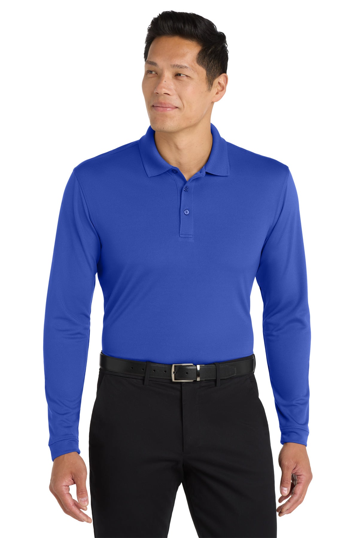 Custom logo Port Authority ® Dry Zone ® UV Micro-Mesh Long Sleeve Polo K110LS in True Royal